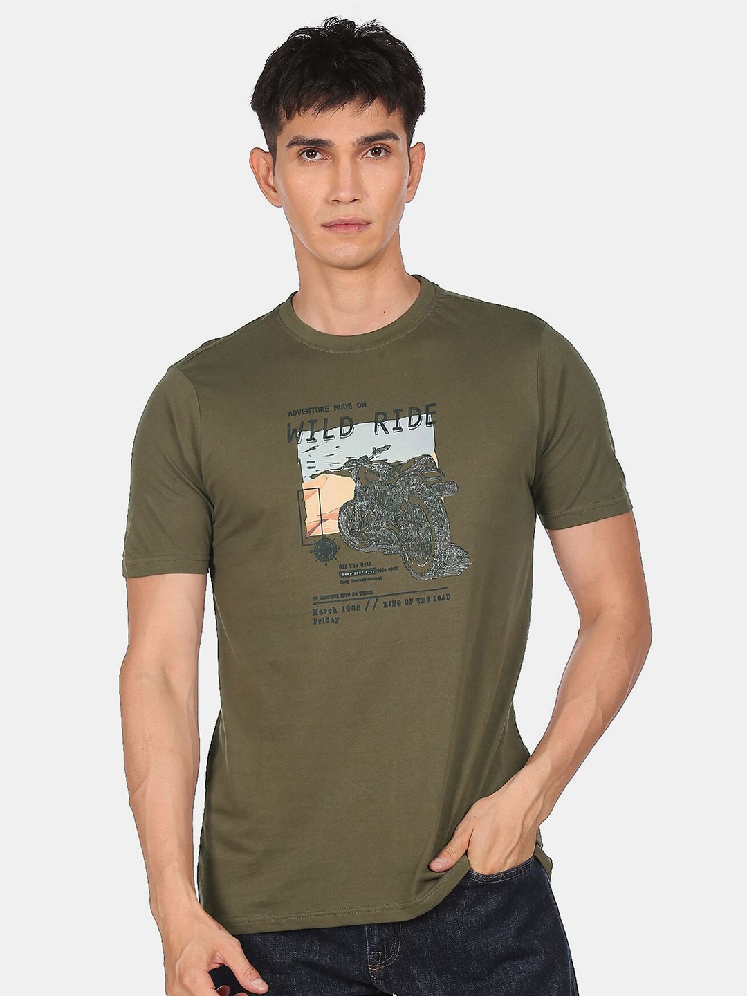 

Colt Men Green Printed Raw Edge T-shirt
