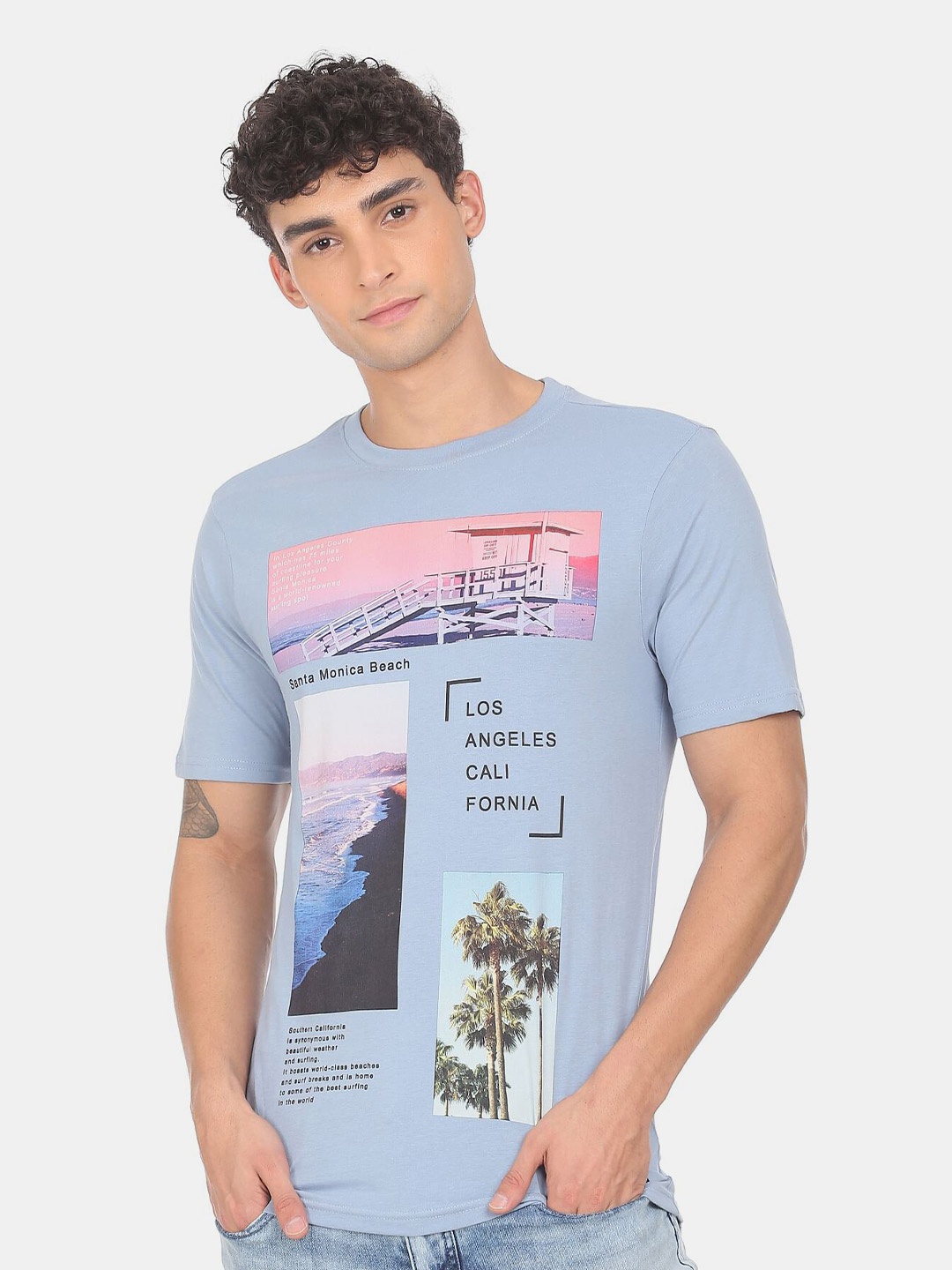 

Colt Men Blue Printed Raw Edge T-shirt