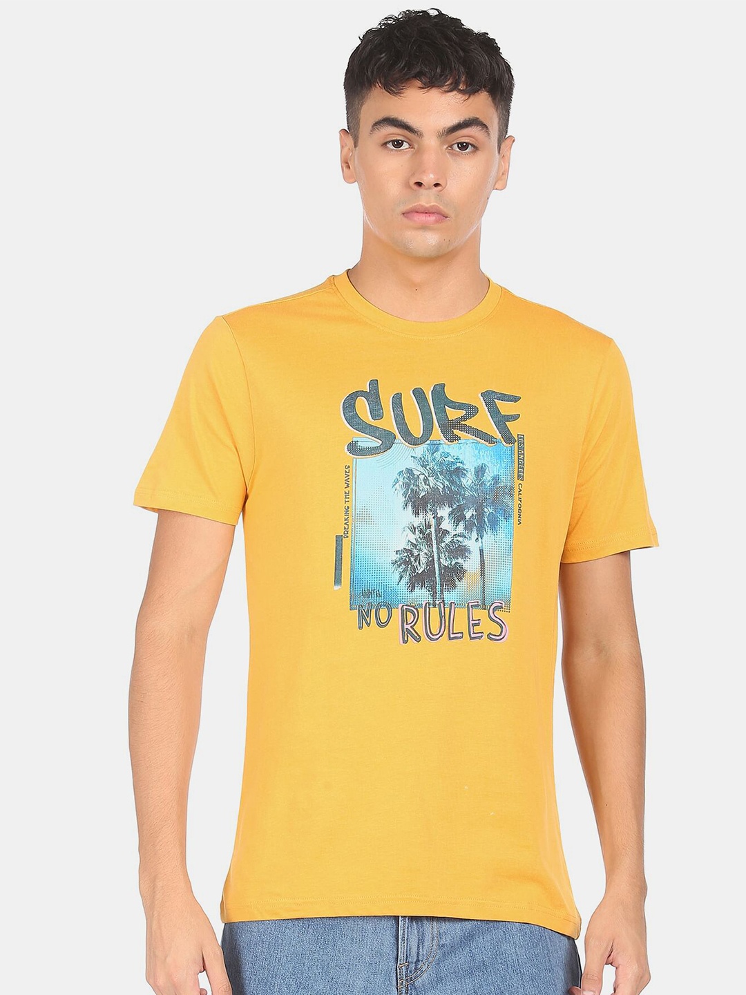 

Colt Men Yellow Typography Printed Applique T-shirt