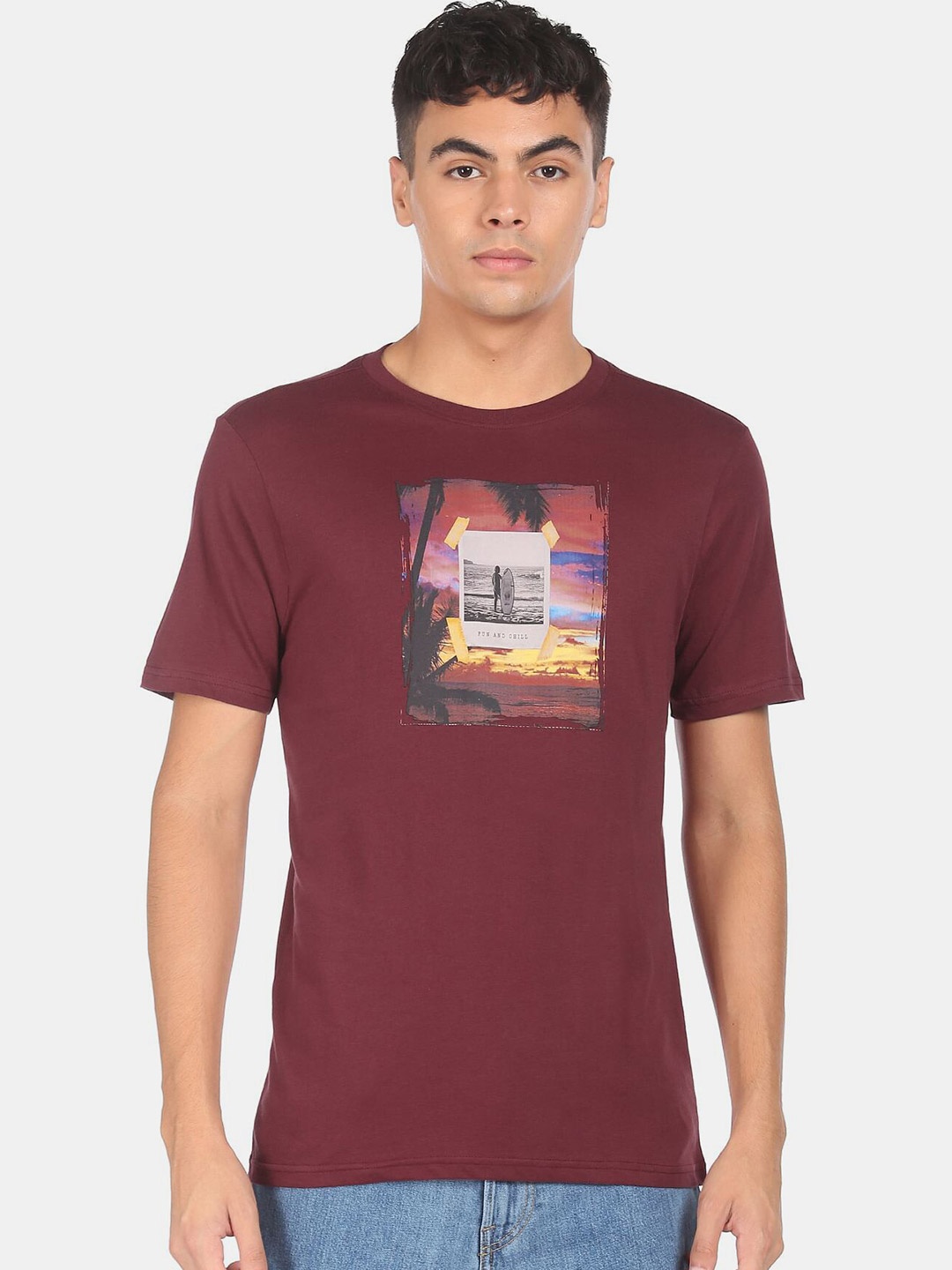 

Colt Men Red & ruby wine Printed Applique T-shirt