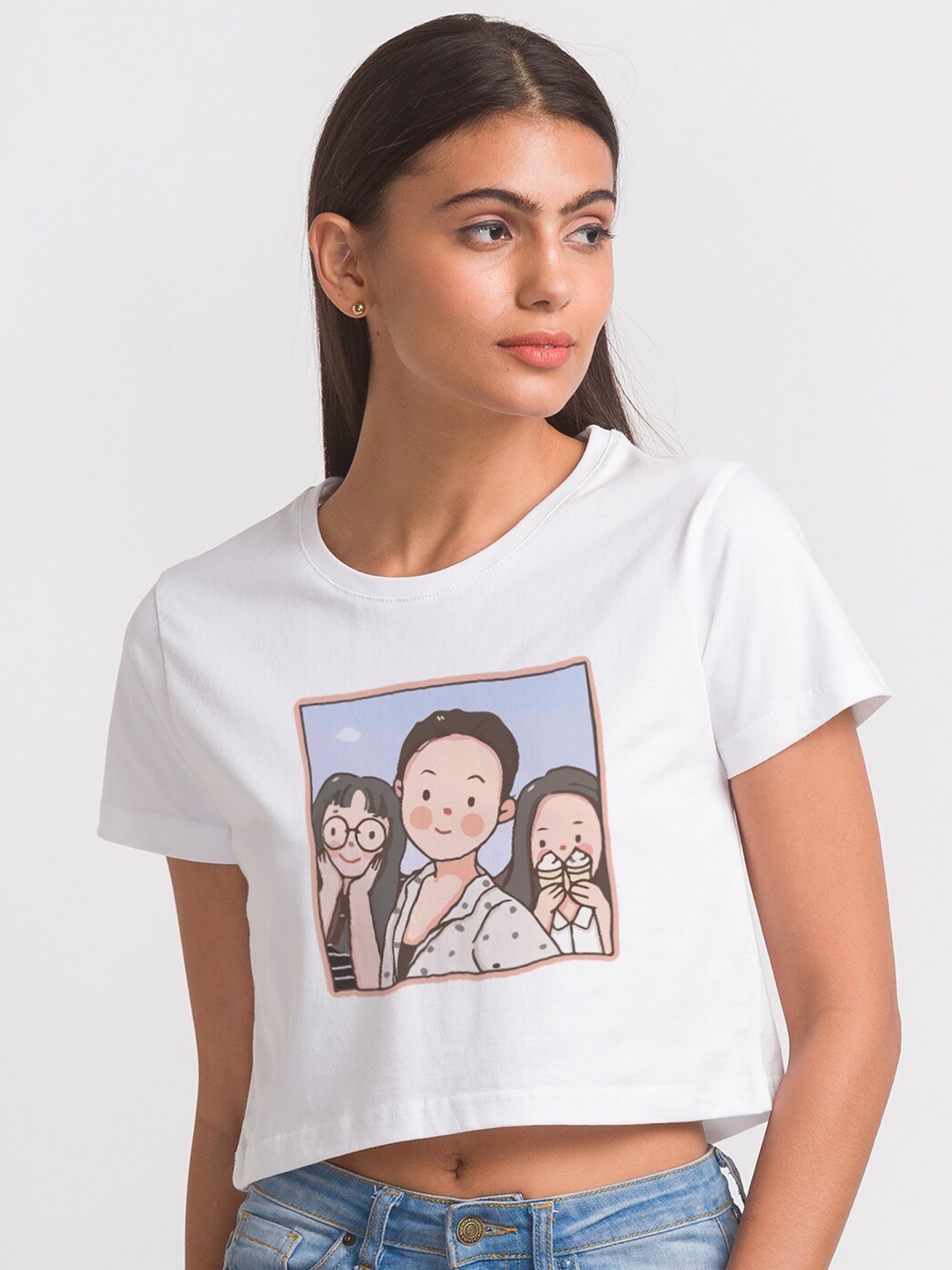 

FashionRack Women White Printed Bio Finish T-shirt