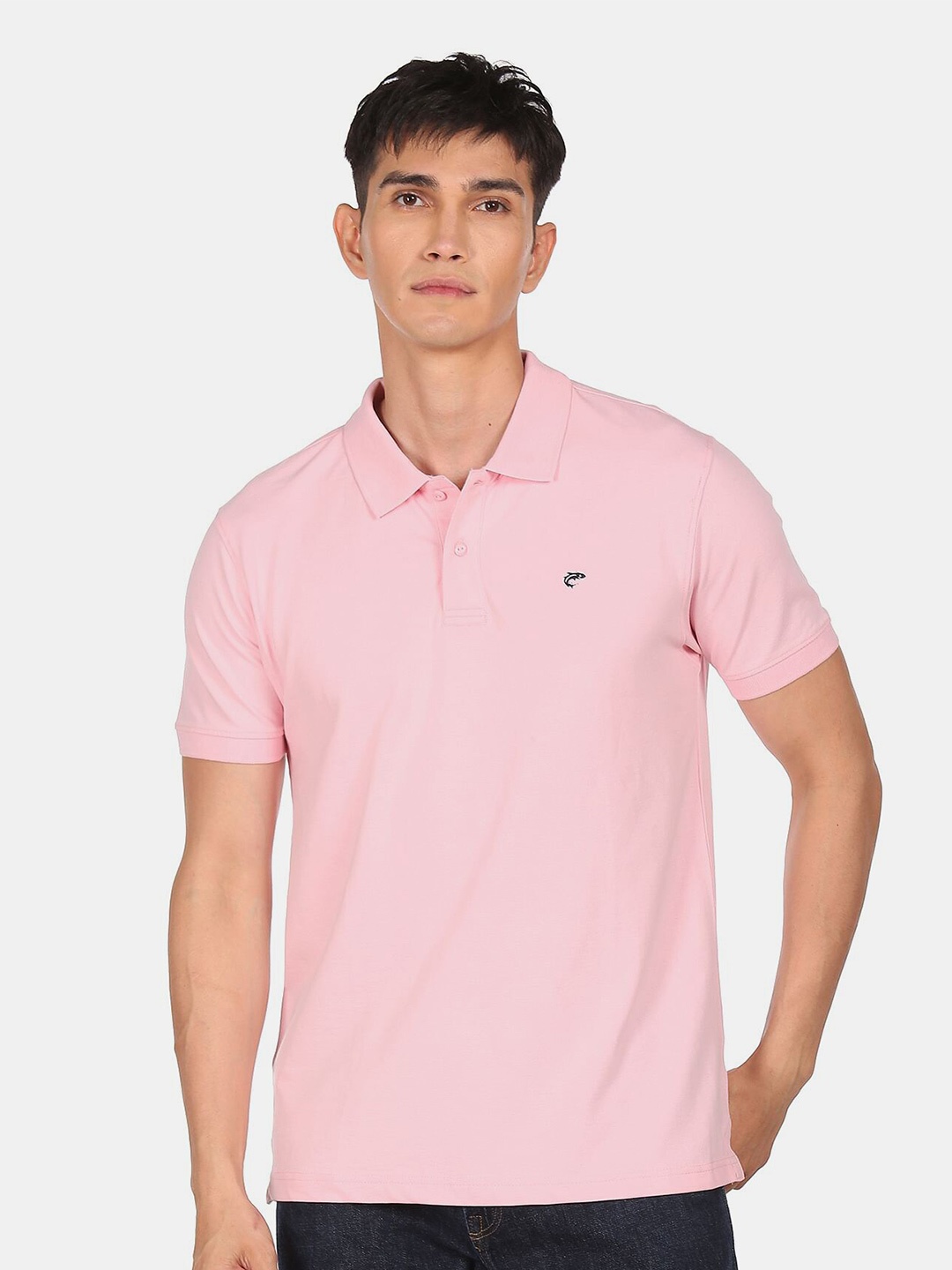 

Ruggers Men Pink & lotion pink Polo Collar Applique T-shirt