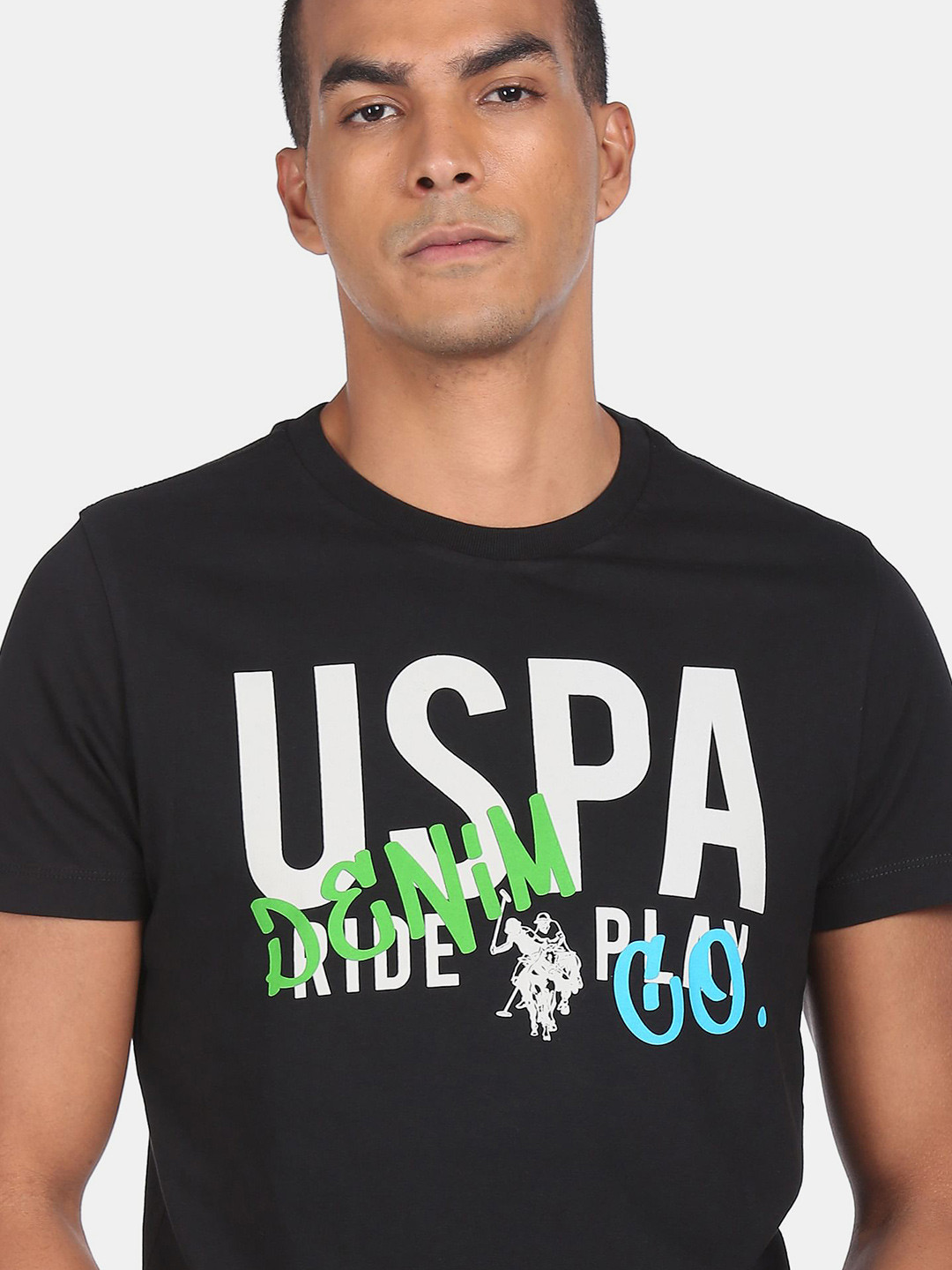 

U.S. Polo Assn. Denim Co.Men Black & raisin black Typography Printed Raw Edge T-shirt