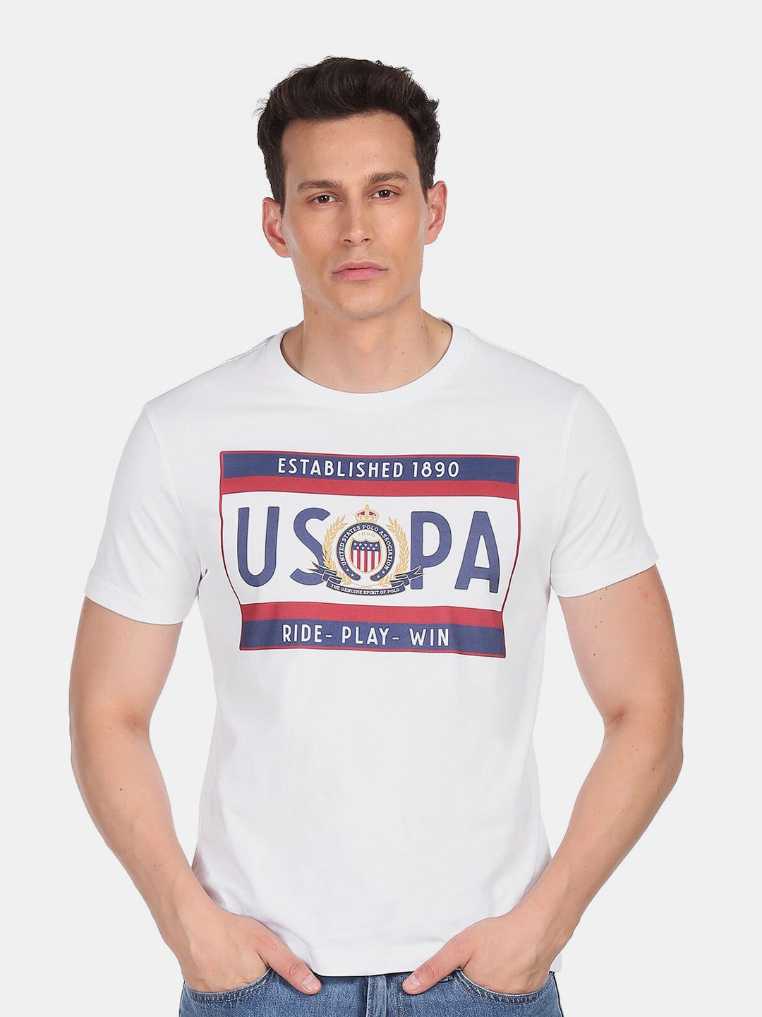 

U.S. Polo Assn. Denim Co.Men White Varsity Printed Applique T-shirt