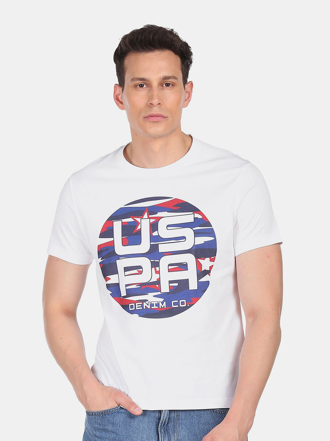 

U.S. Polo Assn. Denim Co.Men White Varsity Printed Extended Sleeves T-shirt