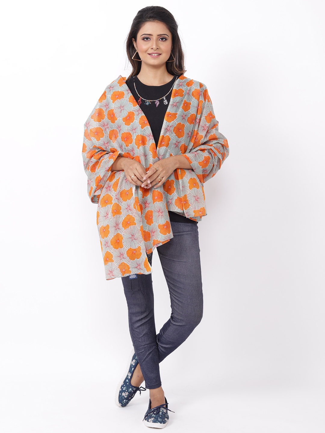 

AQVA Women Orange & Grey Printed Scarf
