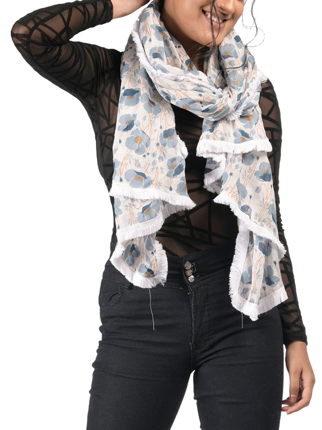 

AQVA Women White & Blue Printed Scarf
