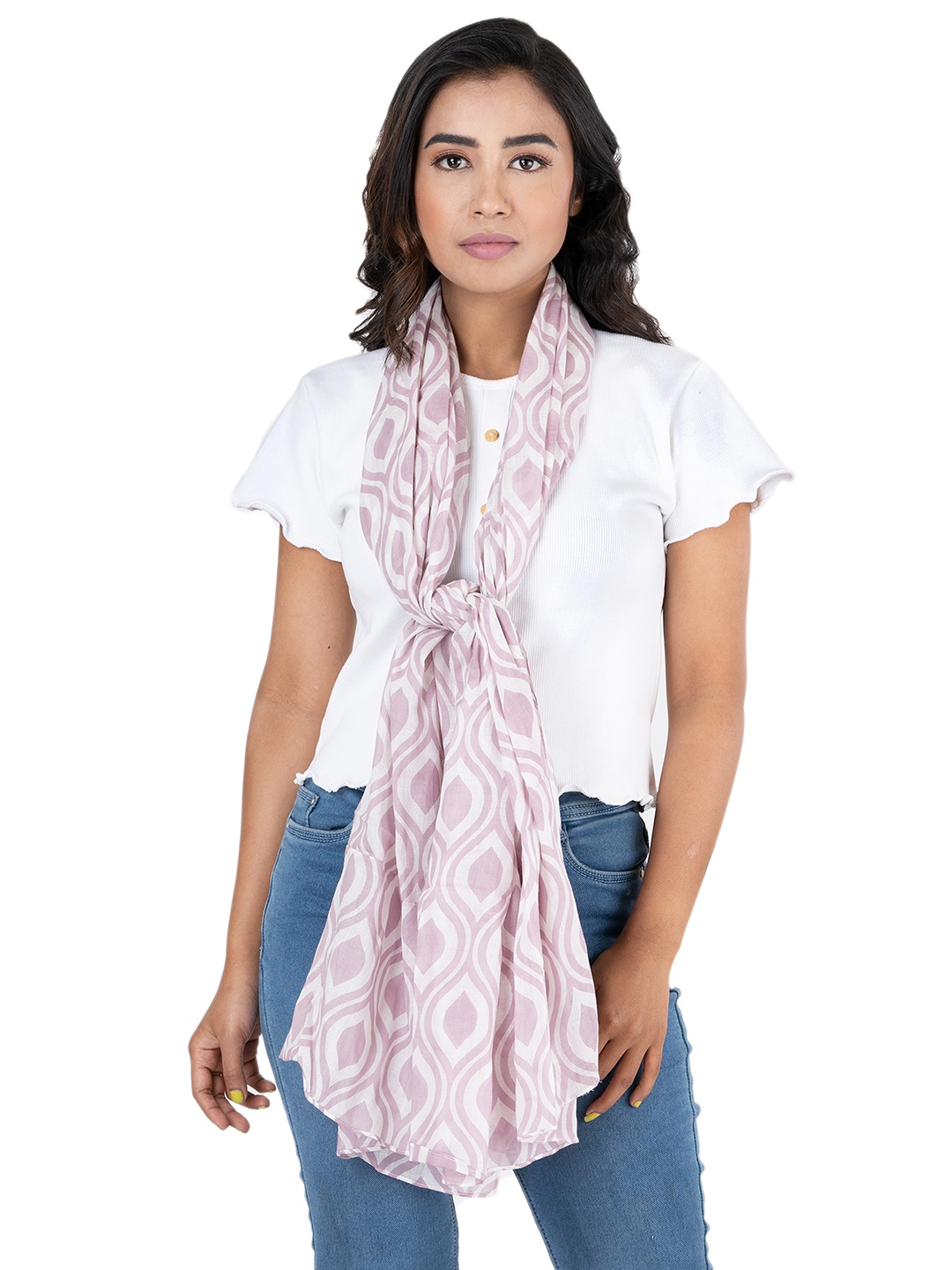

AQVA Women Pink & White Printed Scarf