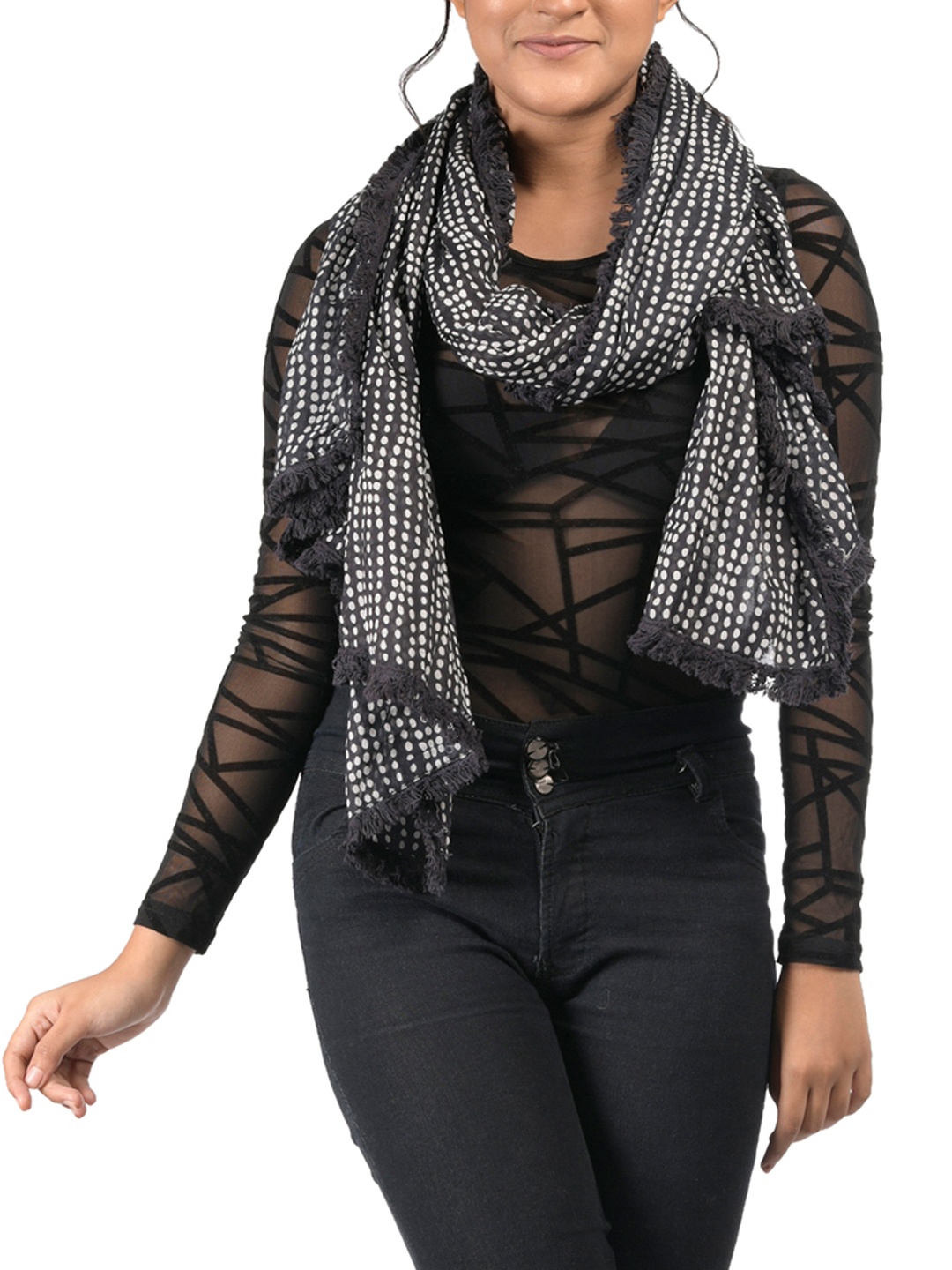 

AQVA Women Black & White Printed Scarf