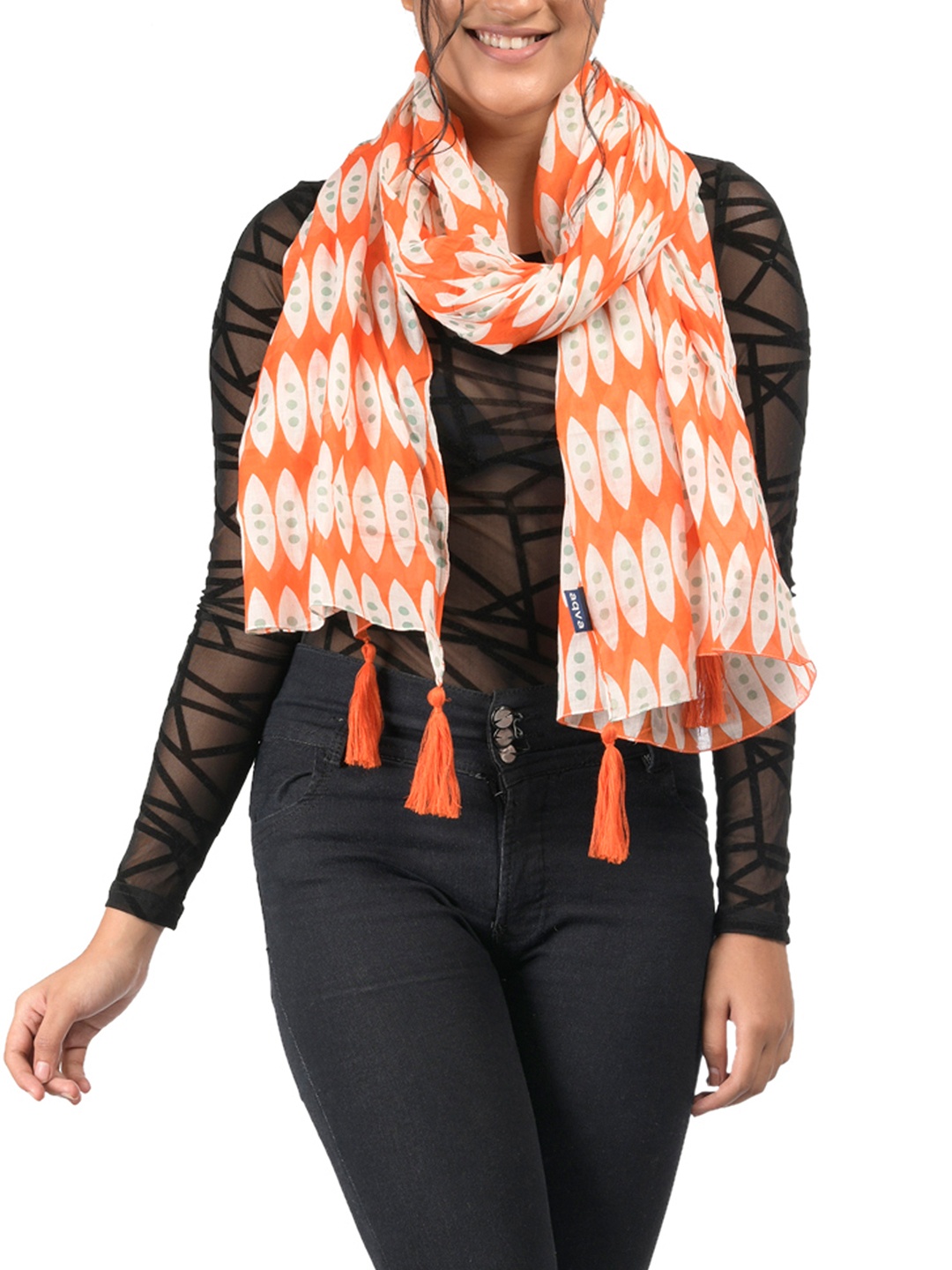 

AQVA Women Orange & Off White Printed Scarf