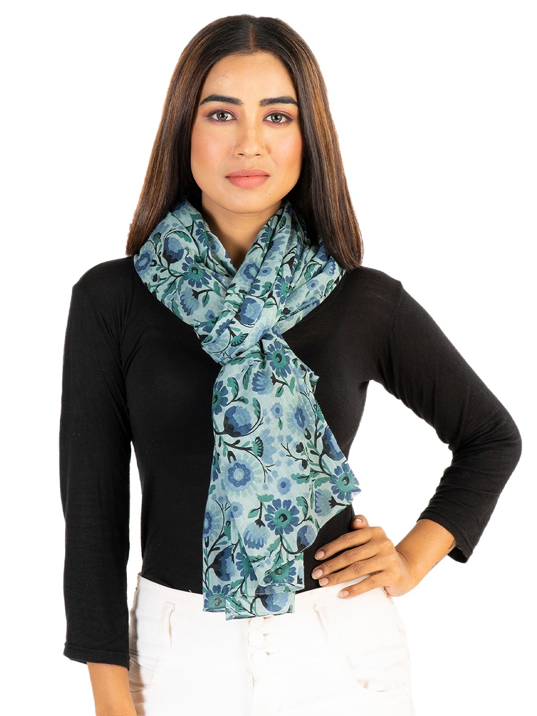

AQVA Women Sea Green & Blue Printed Scarf