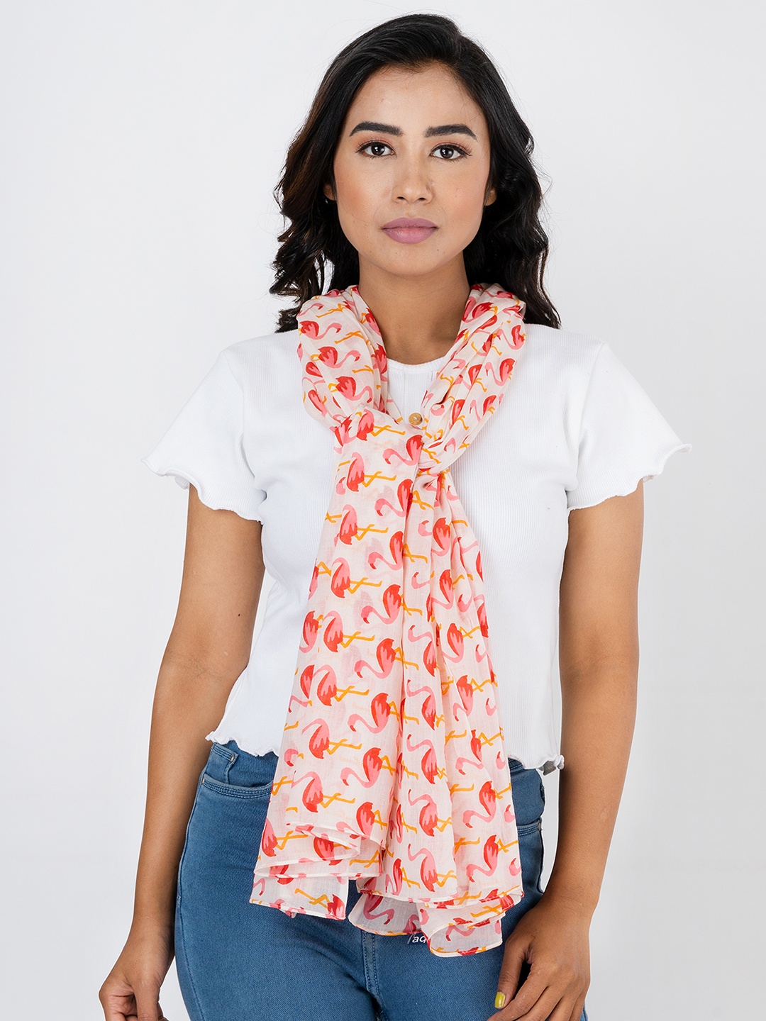 

AQVA Women Pink & White Printed Scarf
