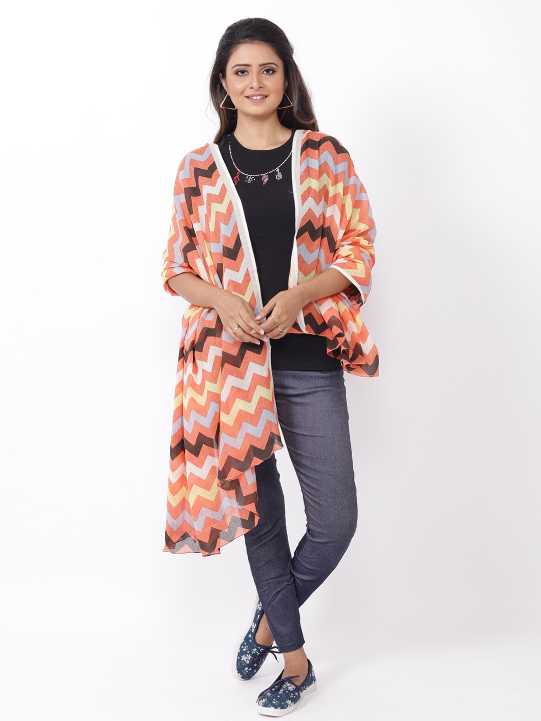 

AQVA Women Orange & White Printed Scarf