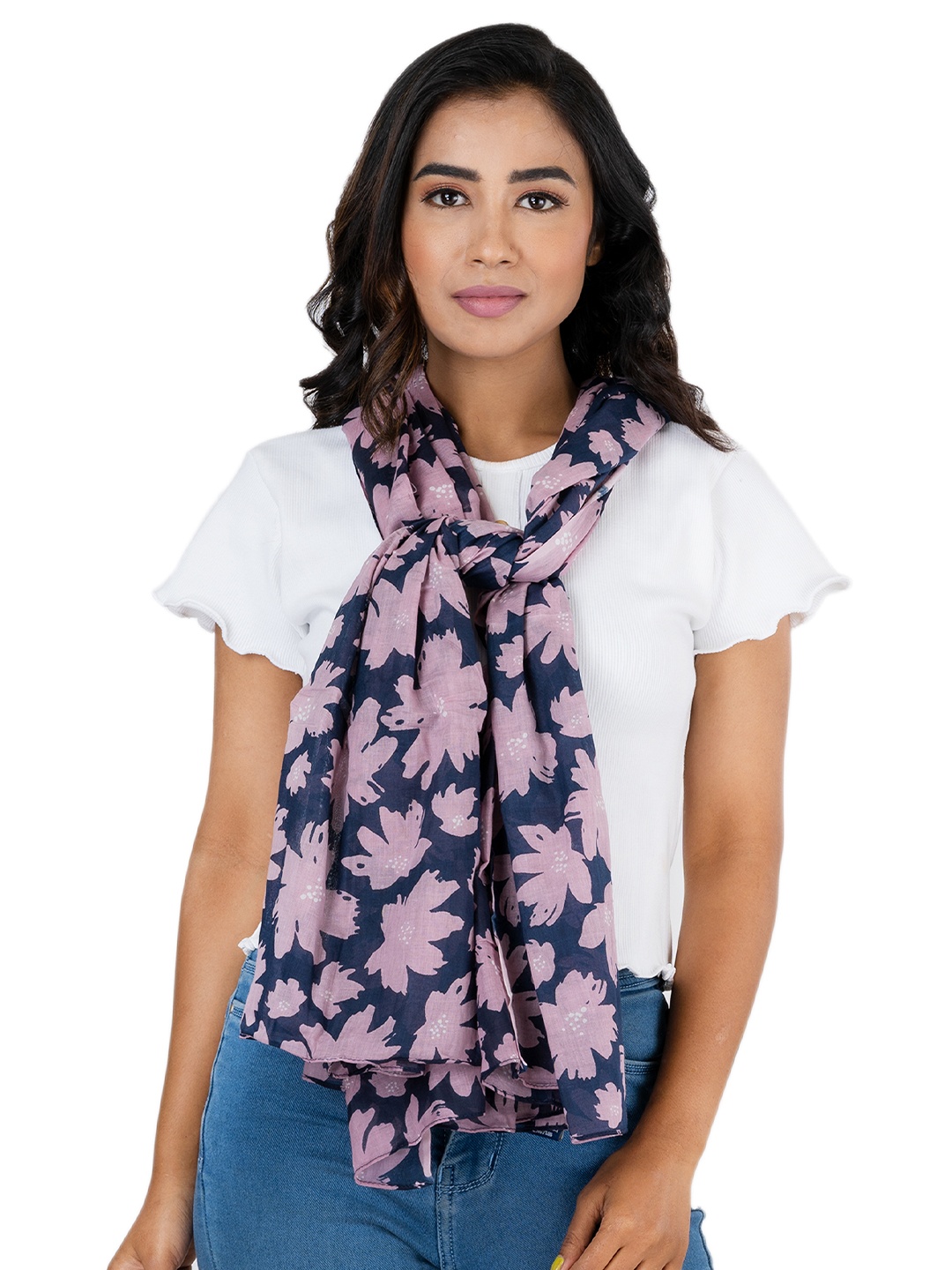 

AQVA Women Navy Blue & Purple Printed Scarf