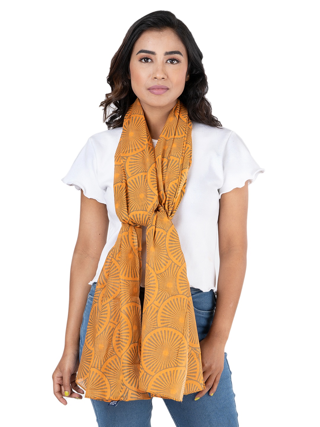 

AQVA Women Orange & Grey Printed Scarf