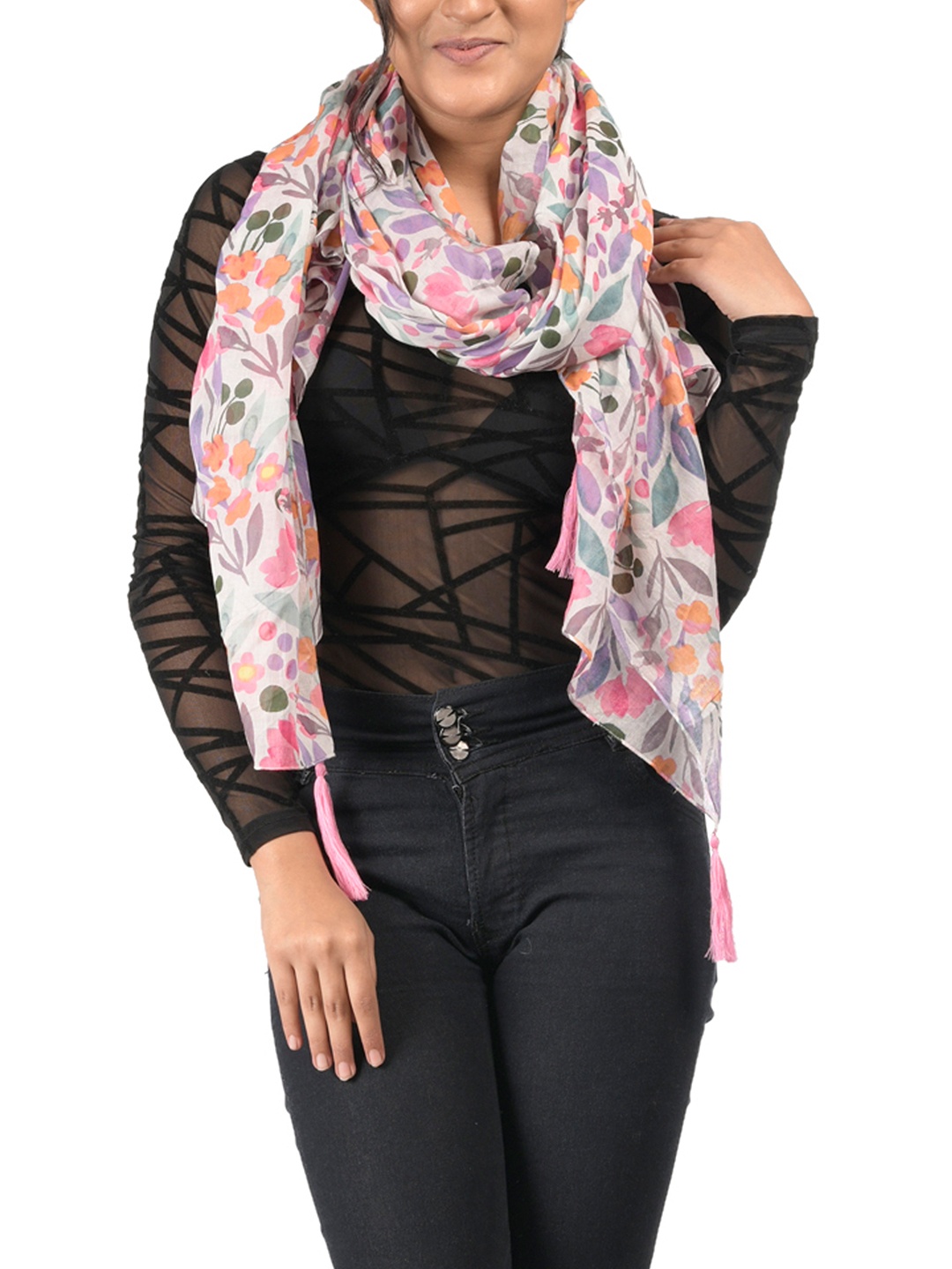 

AQVA Women White & Purple Printed Scarf