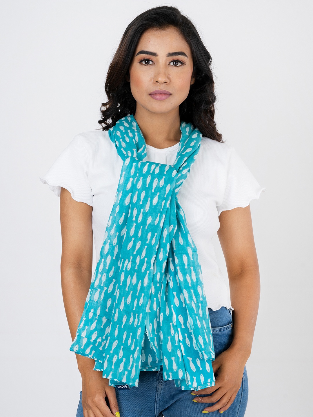 

AQVA Women Blue & White Printed Scarf