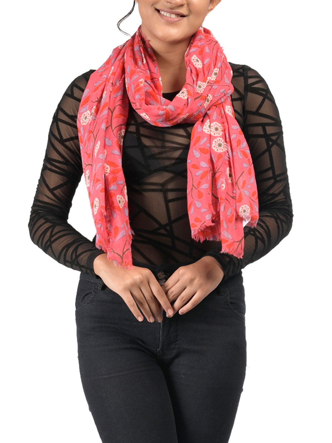 

AQVA Women Pink & Blue Printed Scarf