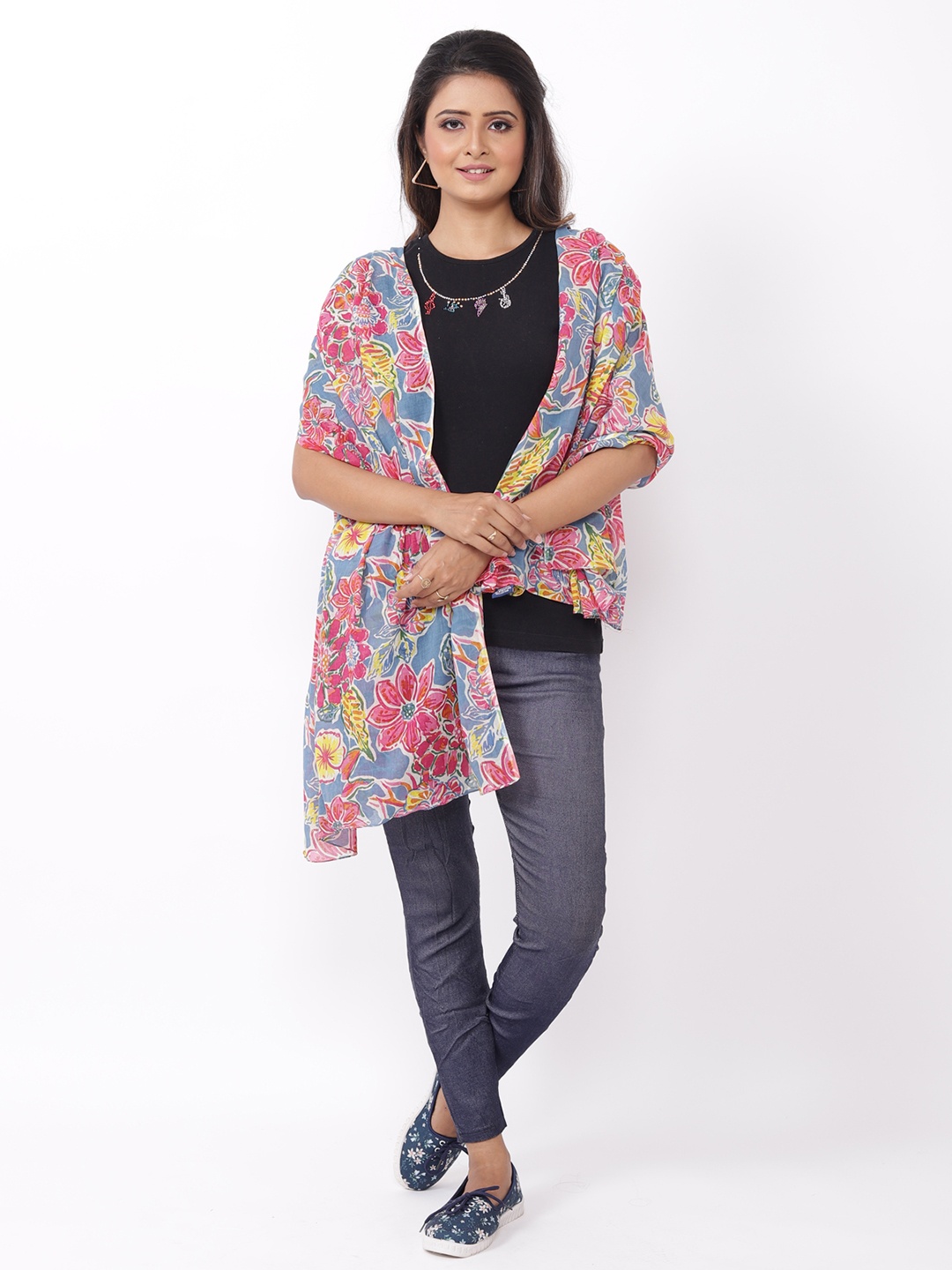 

AQVA Women Pink & Blue Printed Scarf
