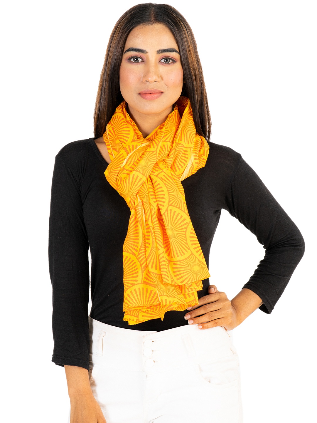 

AQVA Women Yellow & Red Printed Scarf