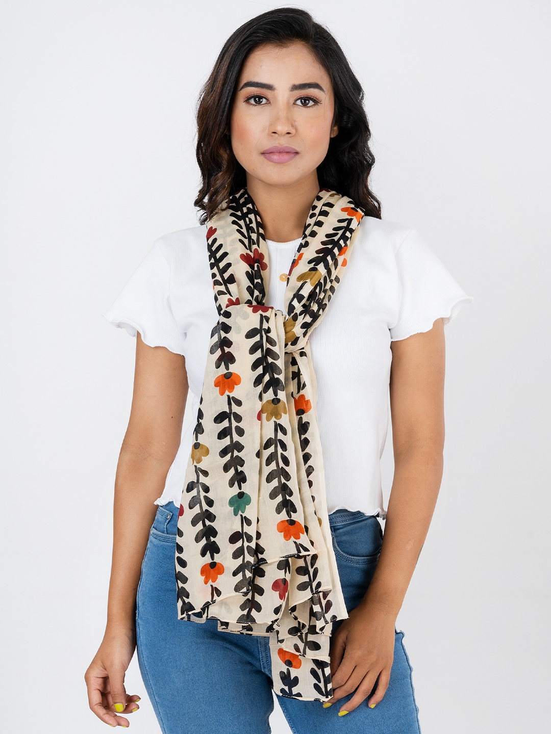 

AQVA Women Cream-Coloured & Black Printed Scarf