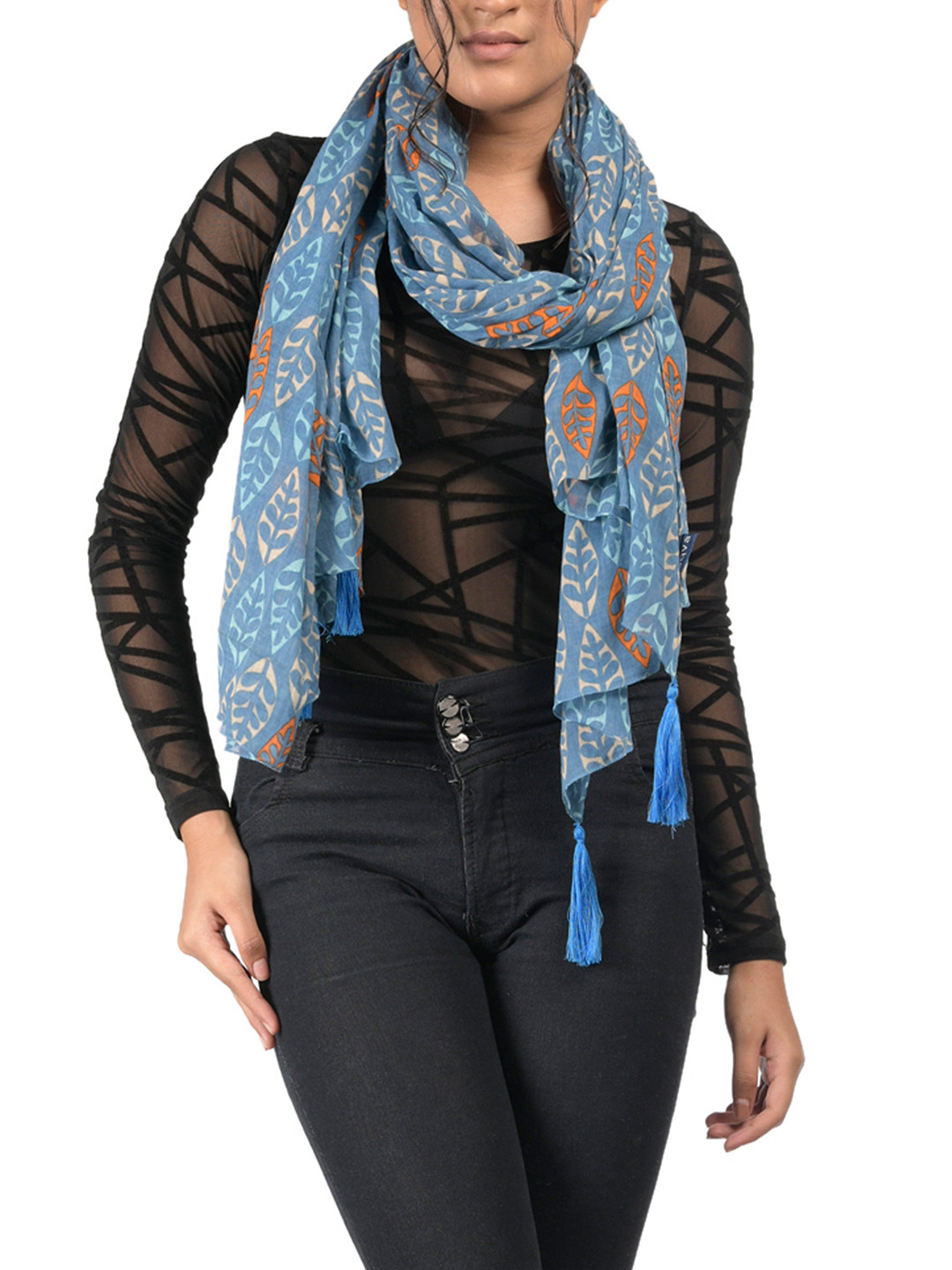 

AQVA Women Blue & Orange Printed Scarf