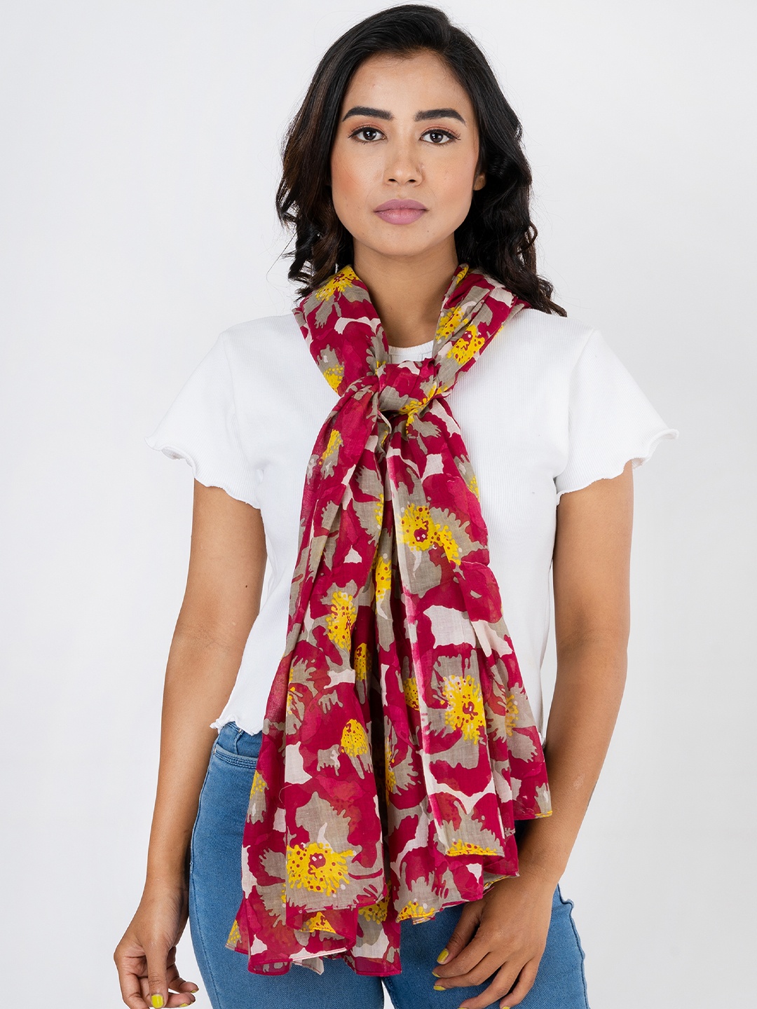 AQVA Women Red & Grey Printed Scarf