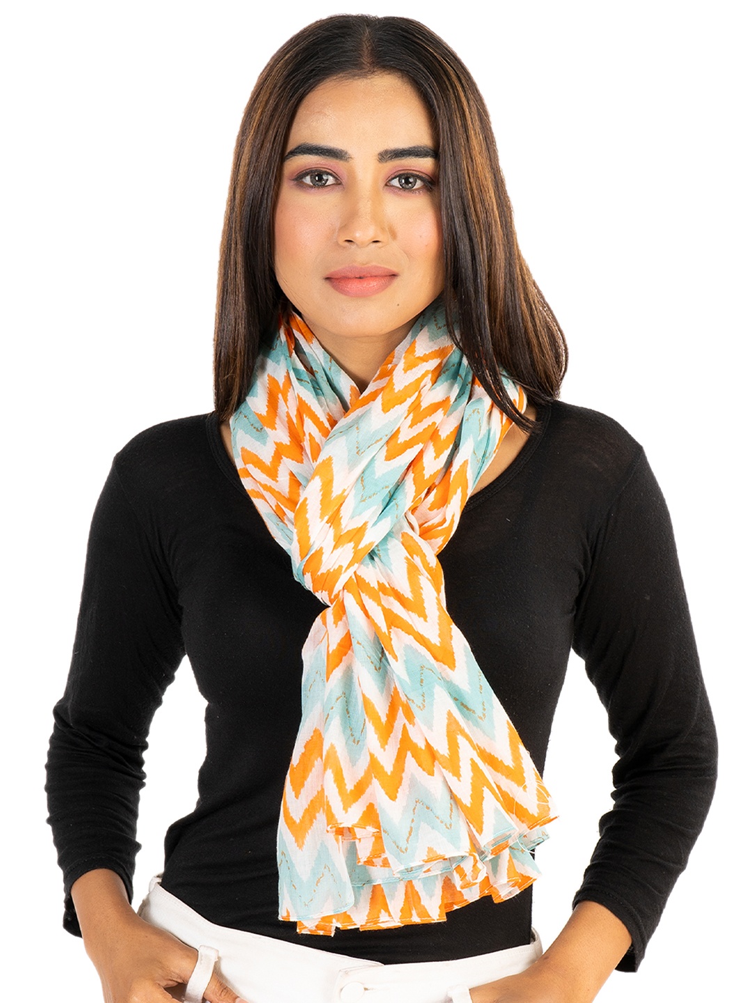 

AQVA Women Orange & Blue Printed Scarf