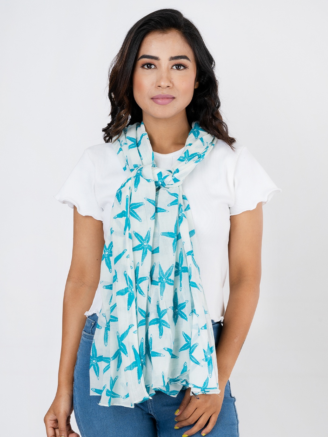 

AQVA Women Blue & White Printed Scarf