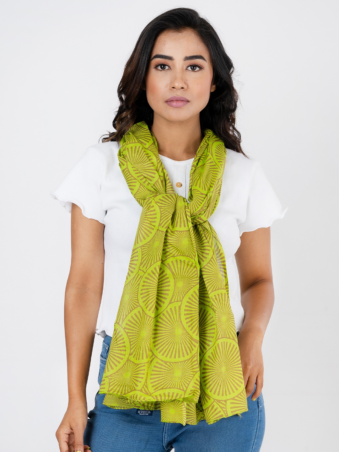 

AQVA Women Green & Brown Printed Scarf