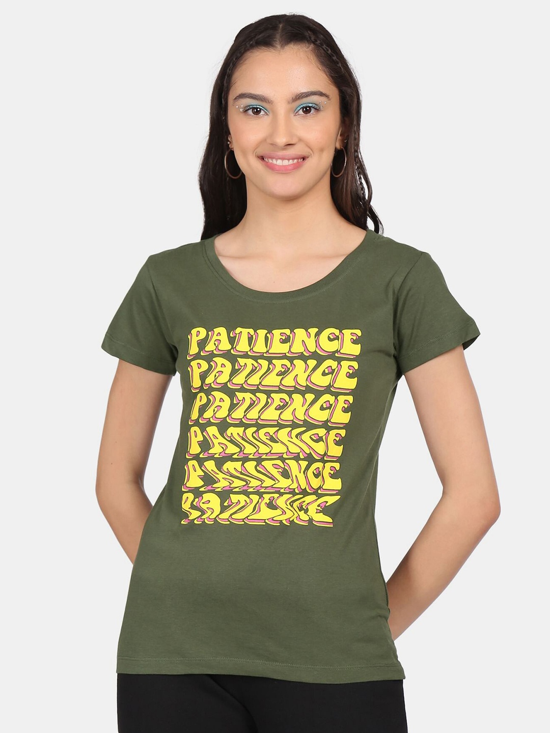 

Sugr Women Green Typography Printed Applique T-shirt