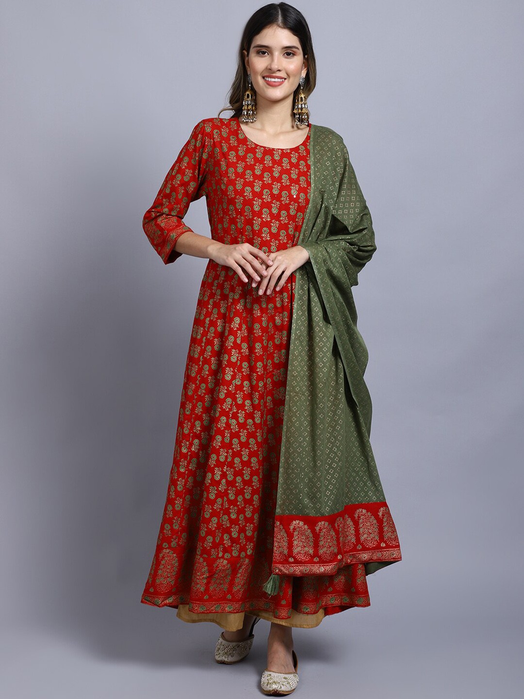 

SOUNDARYA Women Red Ethnic Motifs Printed Anarkali Kurta