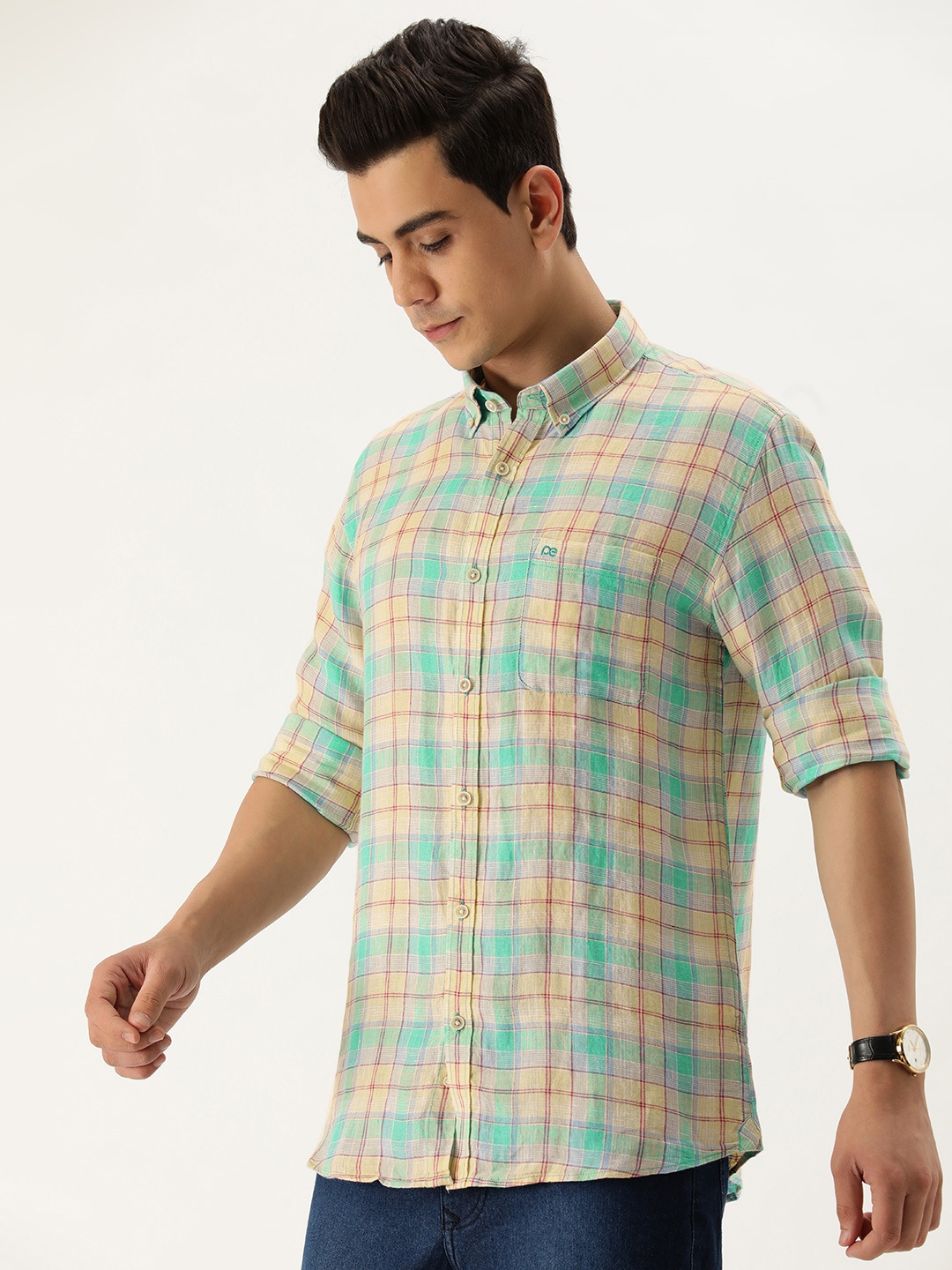 

Peter England Men Multicoloured Grid Tattersall Checks Slim Fit Casual Shirt, Multi