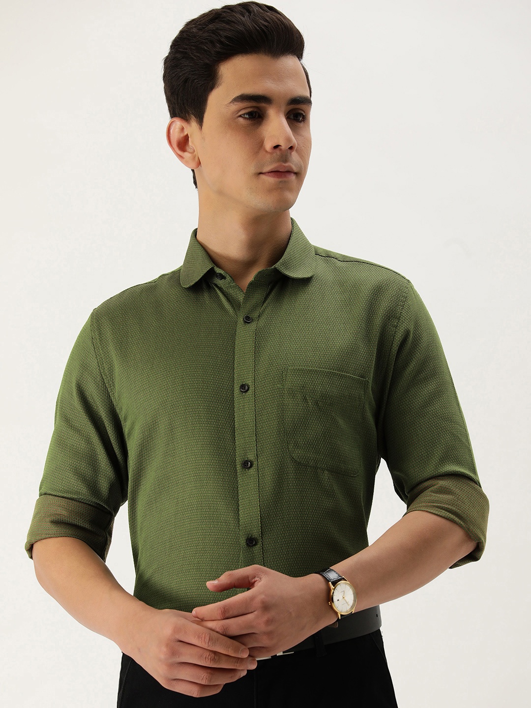 

Peter England Men Olive Green & Red Dual Tone Slim Fit Formal Shirt