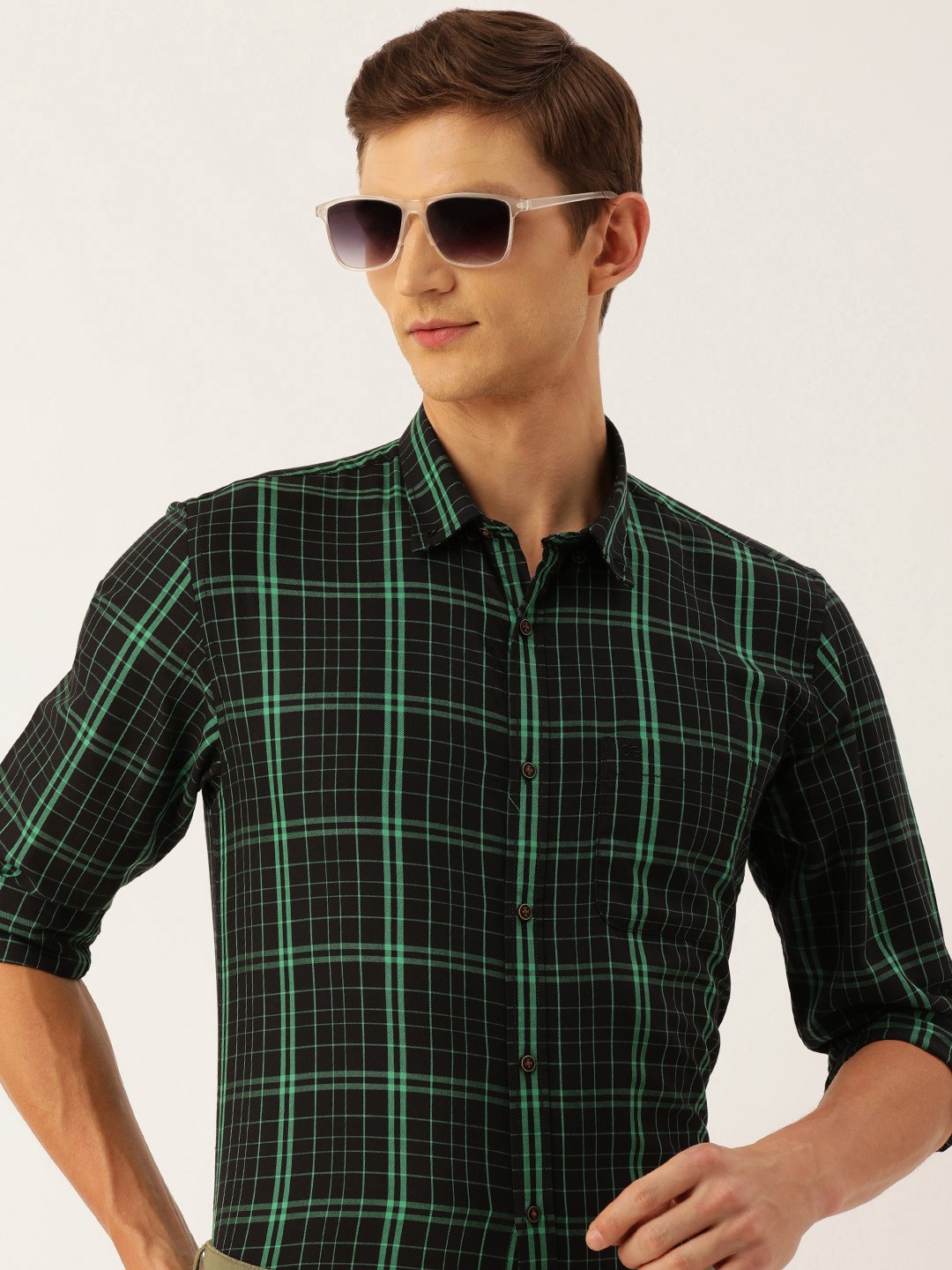 

Peter England Pure Cotton Slim Fit Checked Casual Shirt, Black