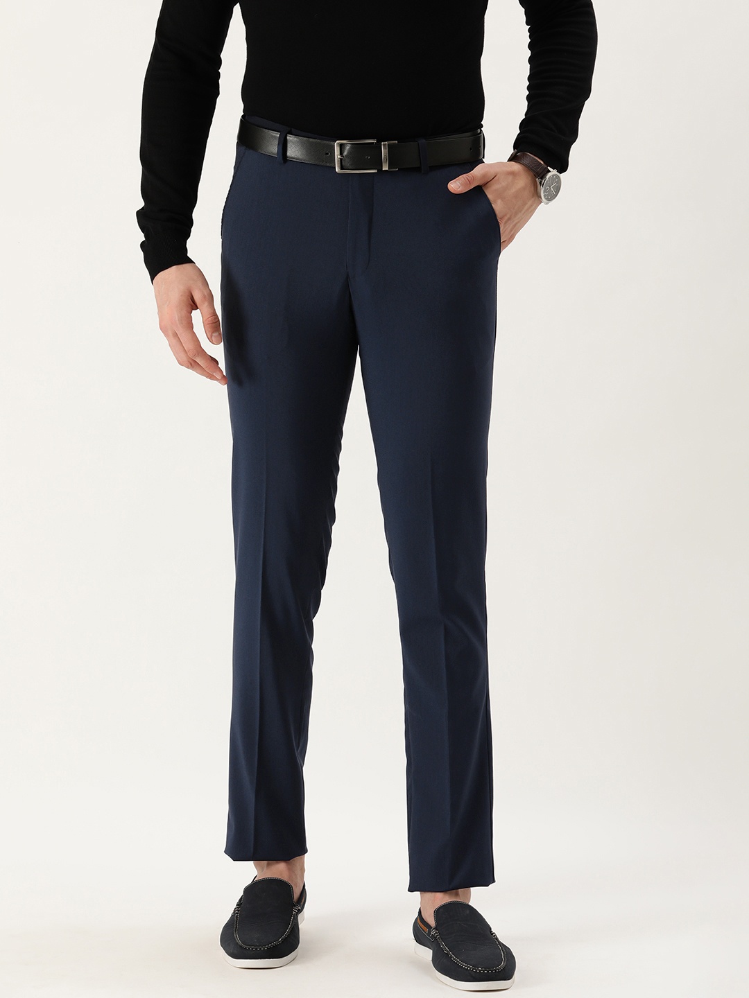 

Peter England Men Navy Blue Slim Fit Formal Trousers