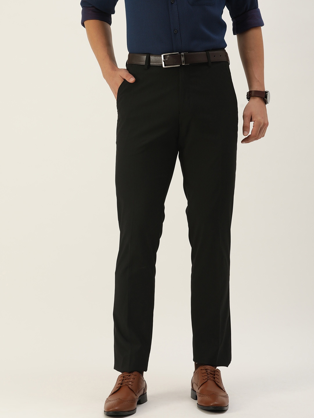 

Peter England Men Black Slim Fit Trousers