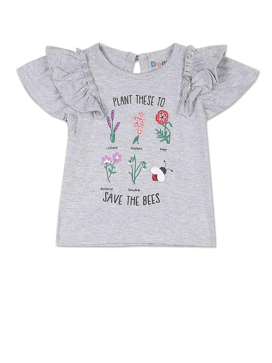 

Donuts Girls Grey Printed Applique T-shirt