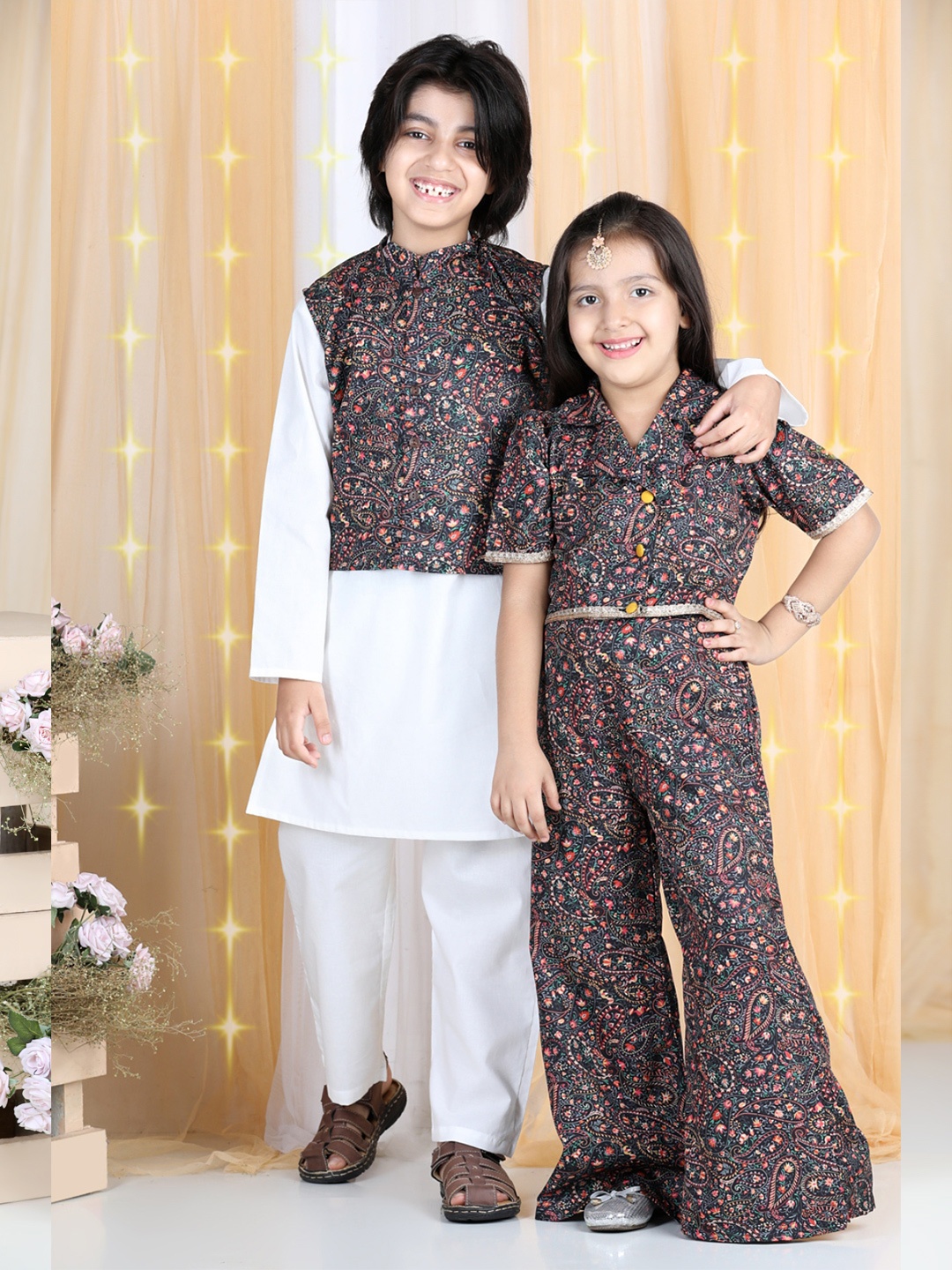 

Cutiekins Girls Black & Brown Printed Top with Palazzos