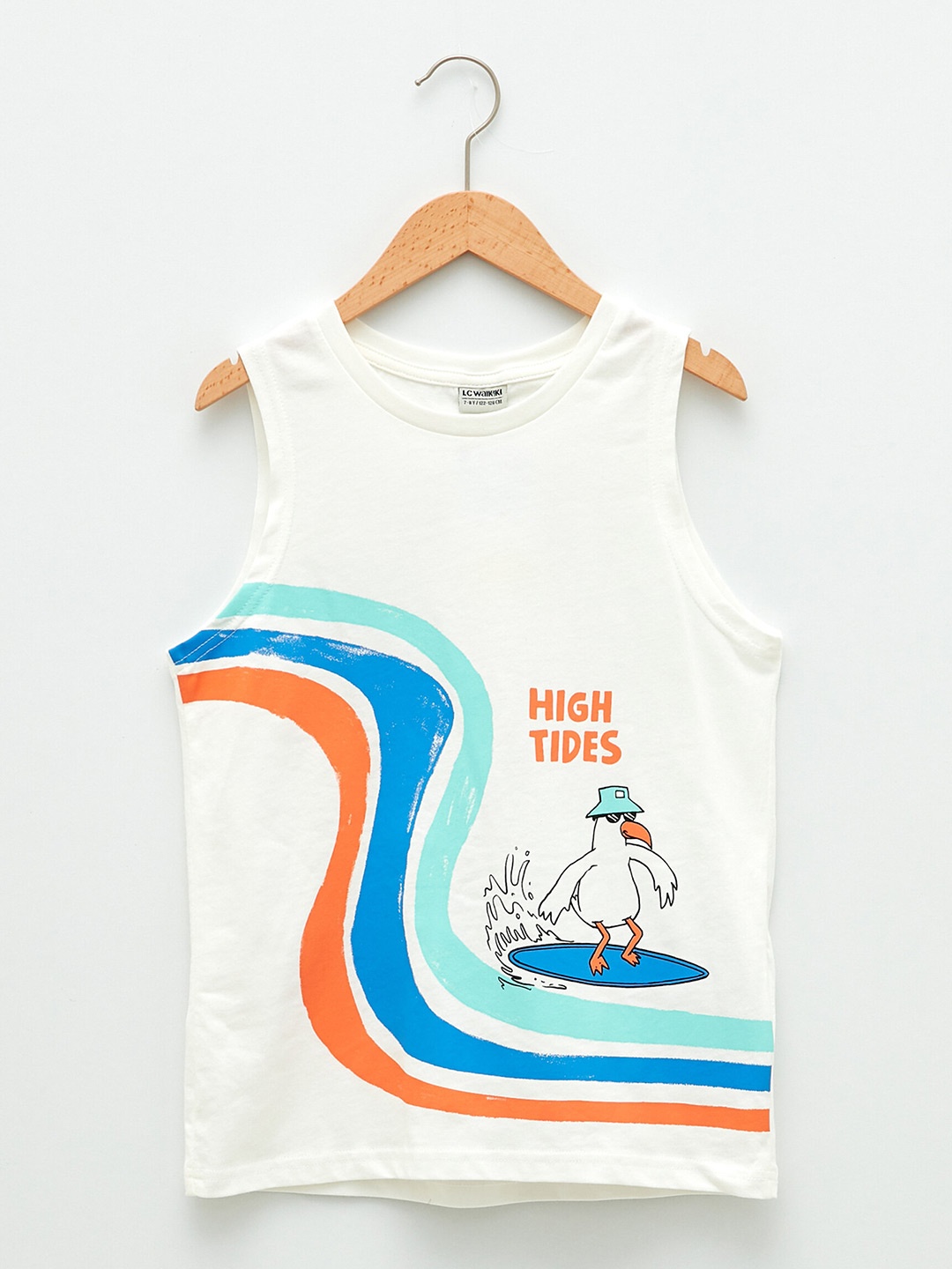 

LC Waikiki Boys White & Blue Printed Pure Cotton Innerwear Vest