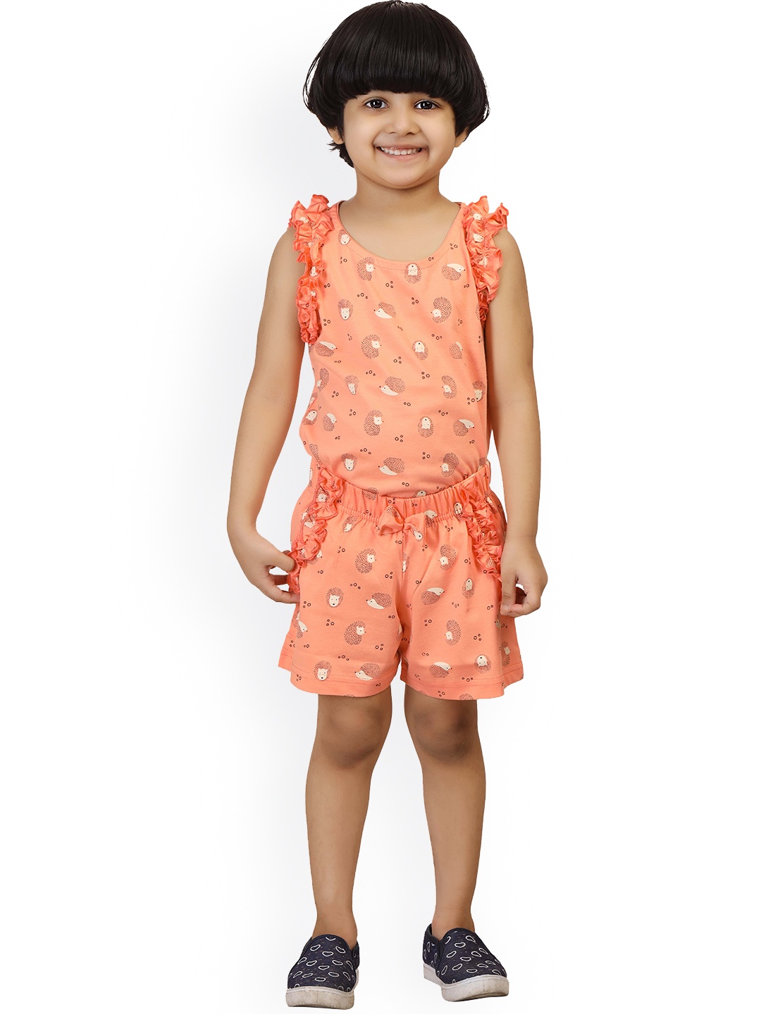 

minnow Girls Peach-Coloured & Cream-Coloured Printed Night suit