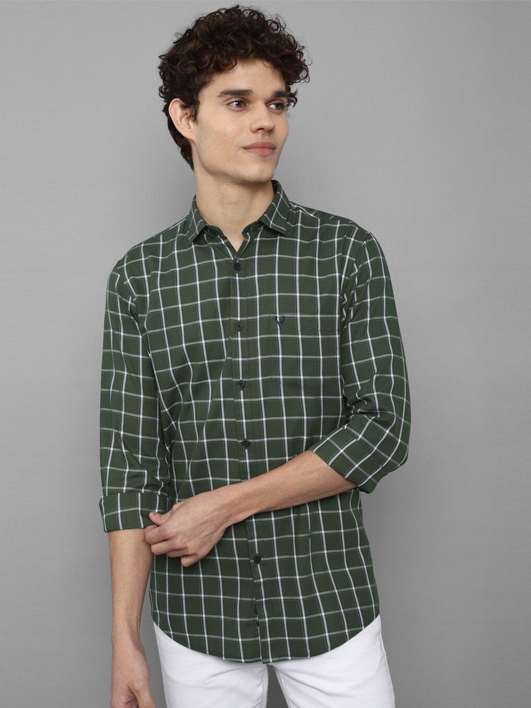 

Allen Solly Men Green Slim Fit Tartan Checks Checked Casual Shirt