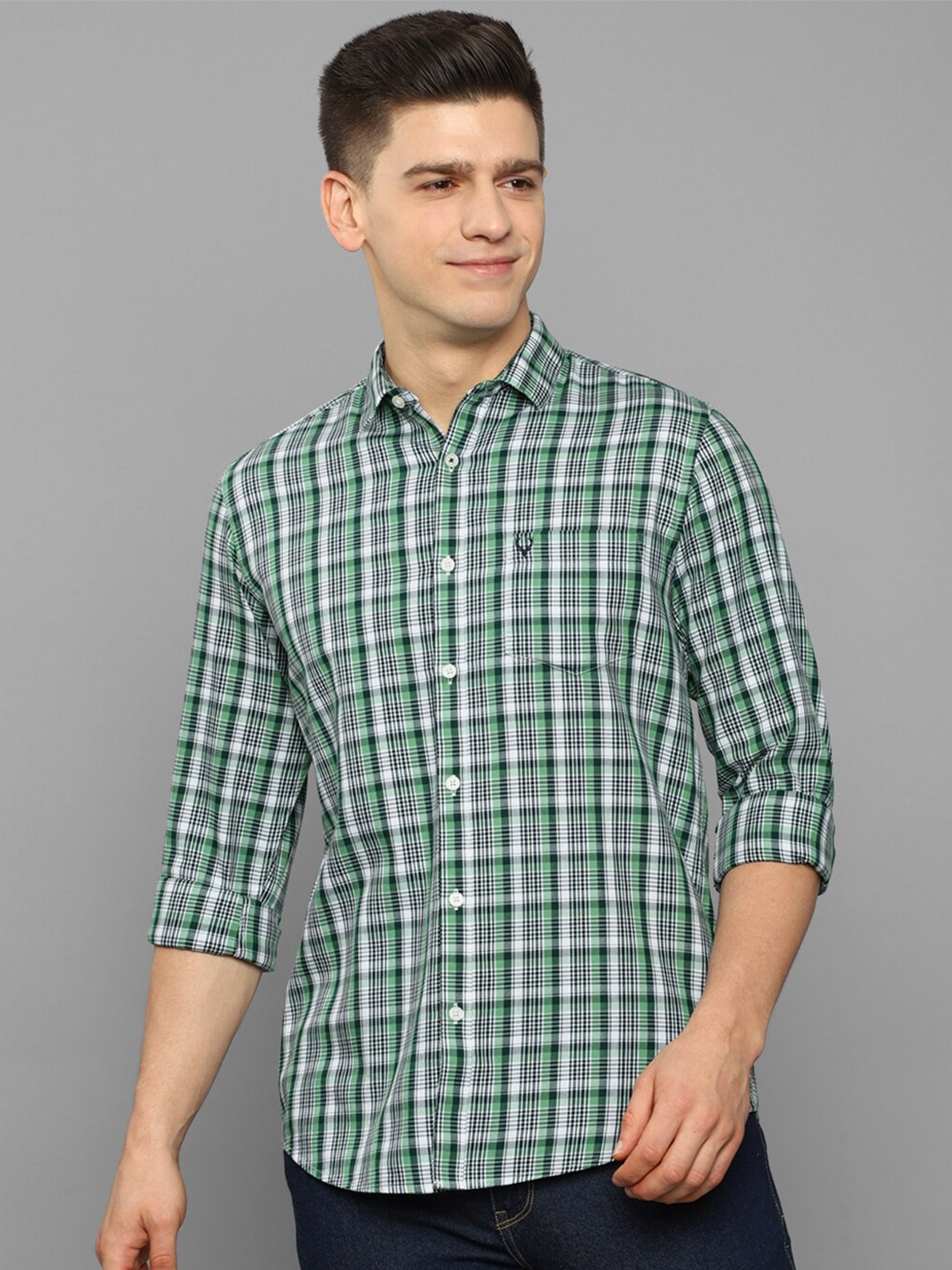

Allen Solly Men Green Slim Fit Tartan Checks Checked Casual Shirt