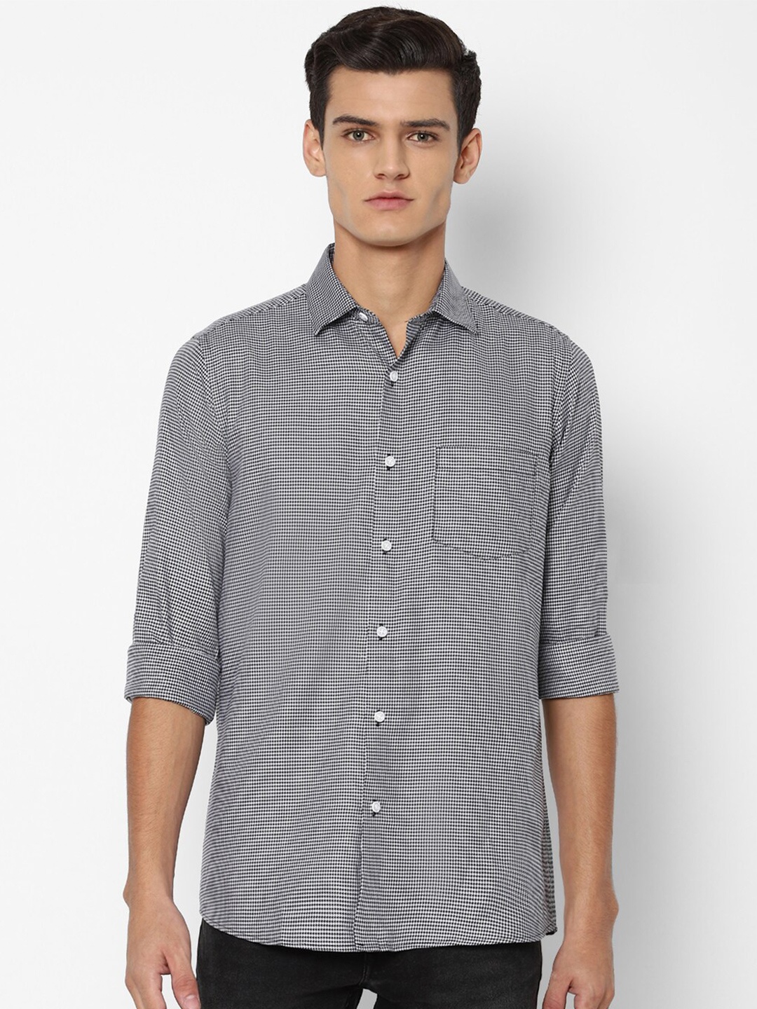 

Allen Solly Men Grey Slim Fit Checked Casual Shirt