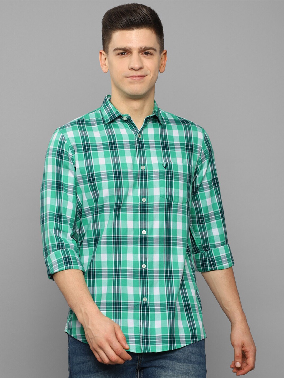 

Allen Solly Men Green Slim Fit Tartan Checks Checked Casual Shirt