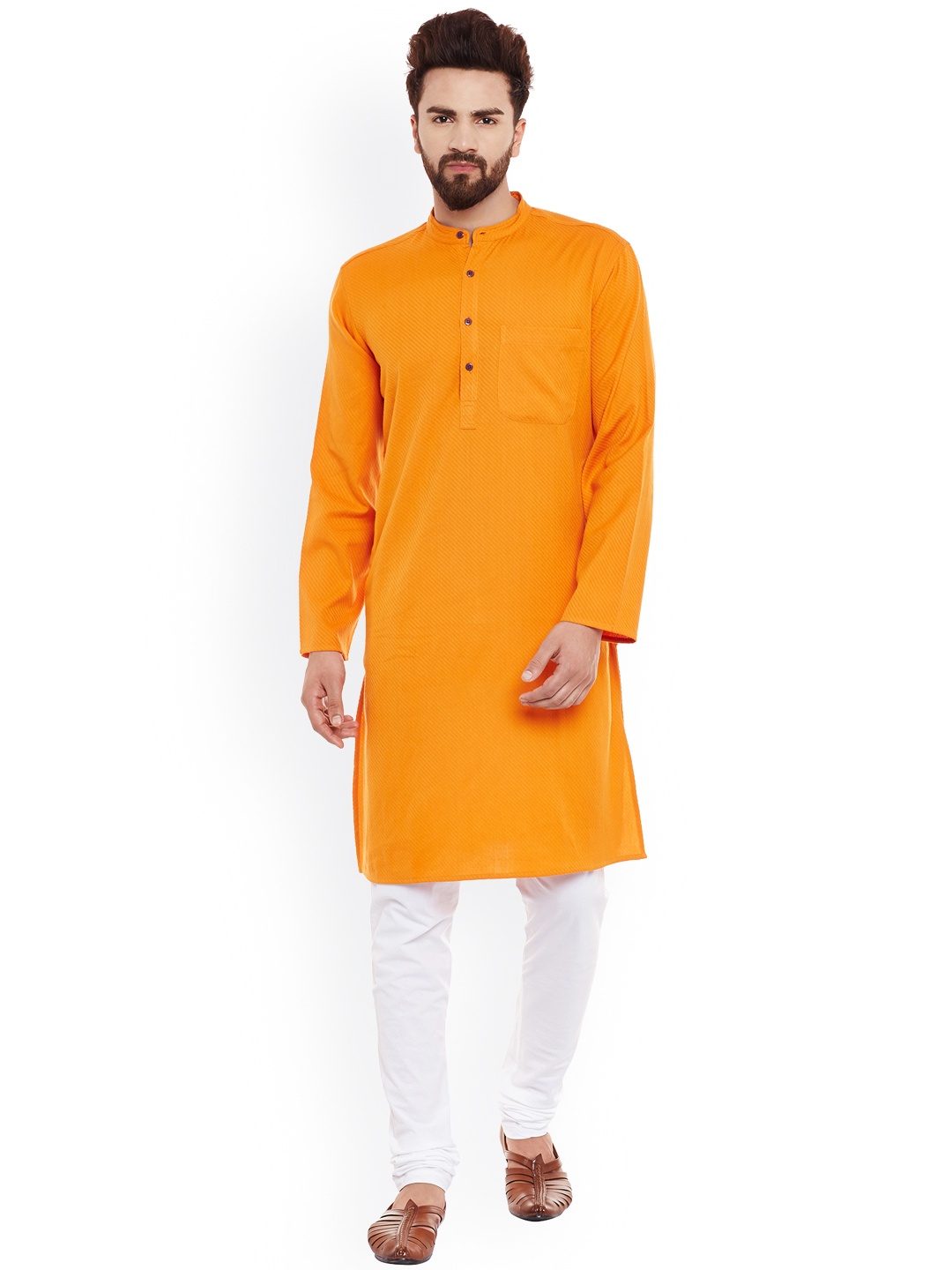 

Even Men Orange Solid Straight Kurta