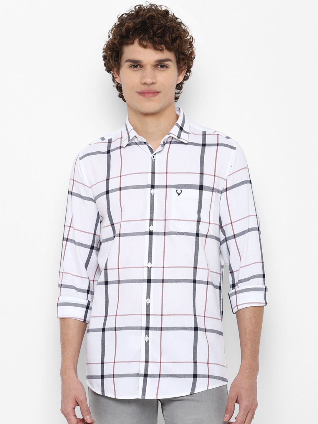 

Allen Solly Men White Slim Fit Windowpane Checks Checked Casual Shirt