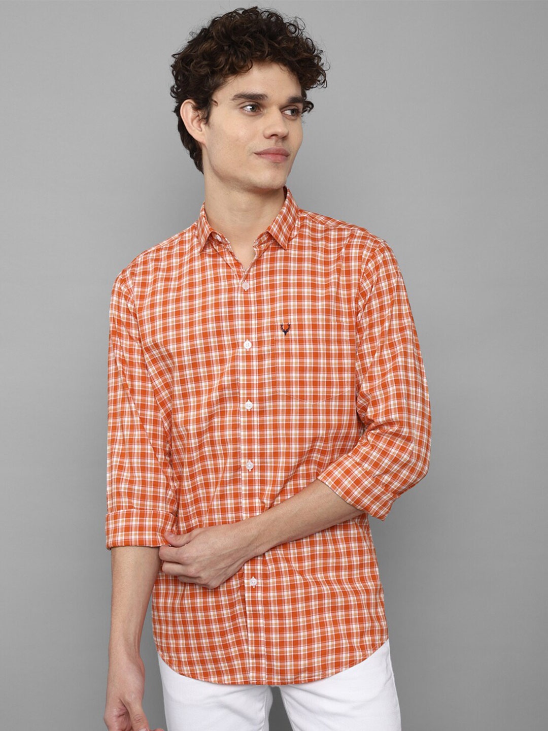 

Allen Solly Men Orange Slim Fit Gingham Checks Checked Casual Shirt