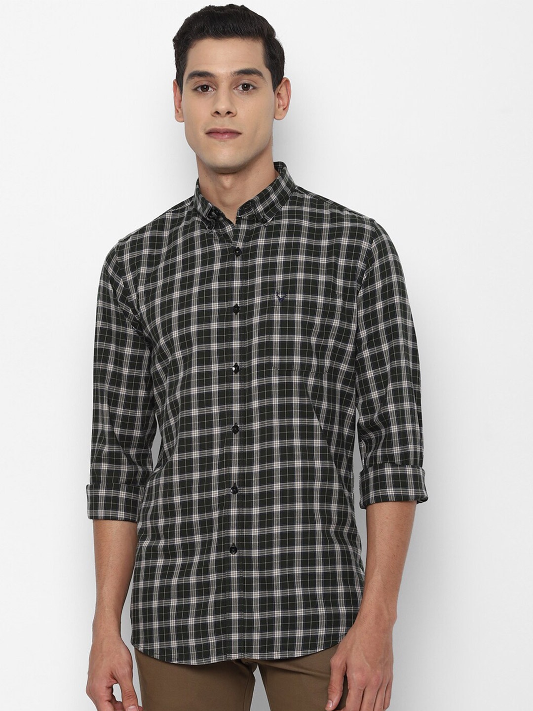 

Allen Solly Men Black Slim Fit Tartan Checks Checked Casual Shirt
