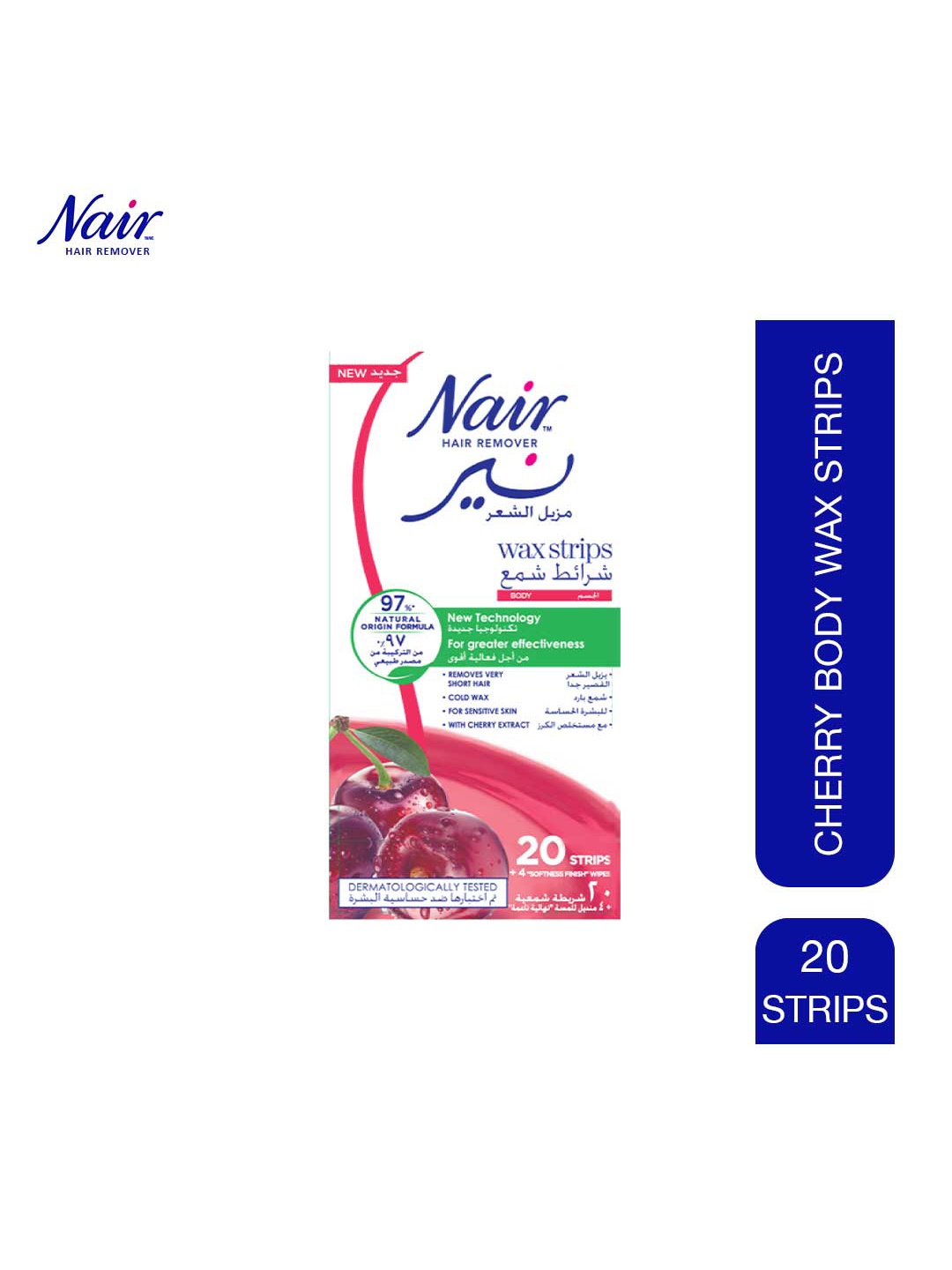 

Nair Hair Removal Body Wax Strips for Sensitive Skin with Cherry Extracts - 20 Strips, White